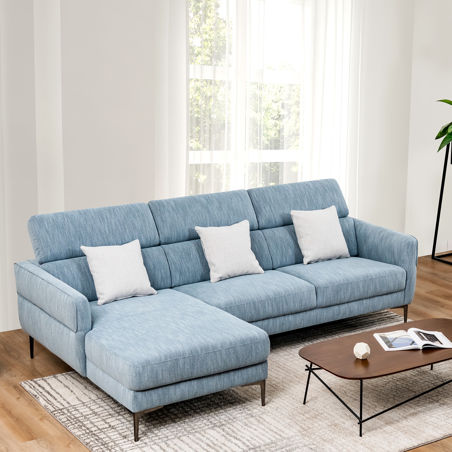 Costway 105" L-Shaped Sectional Sofa w/ Oversized Chaise Lounge & 3 Adjustable Headrests