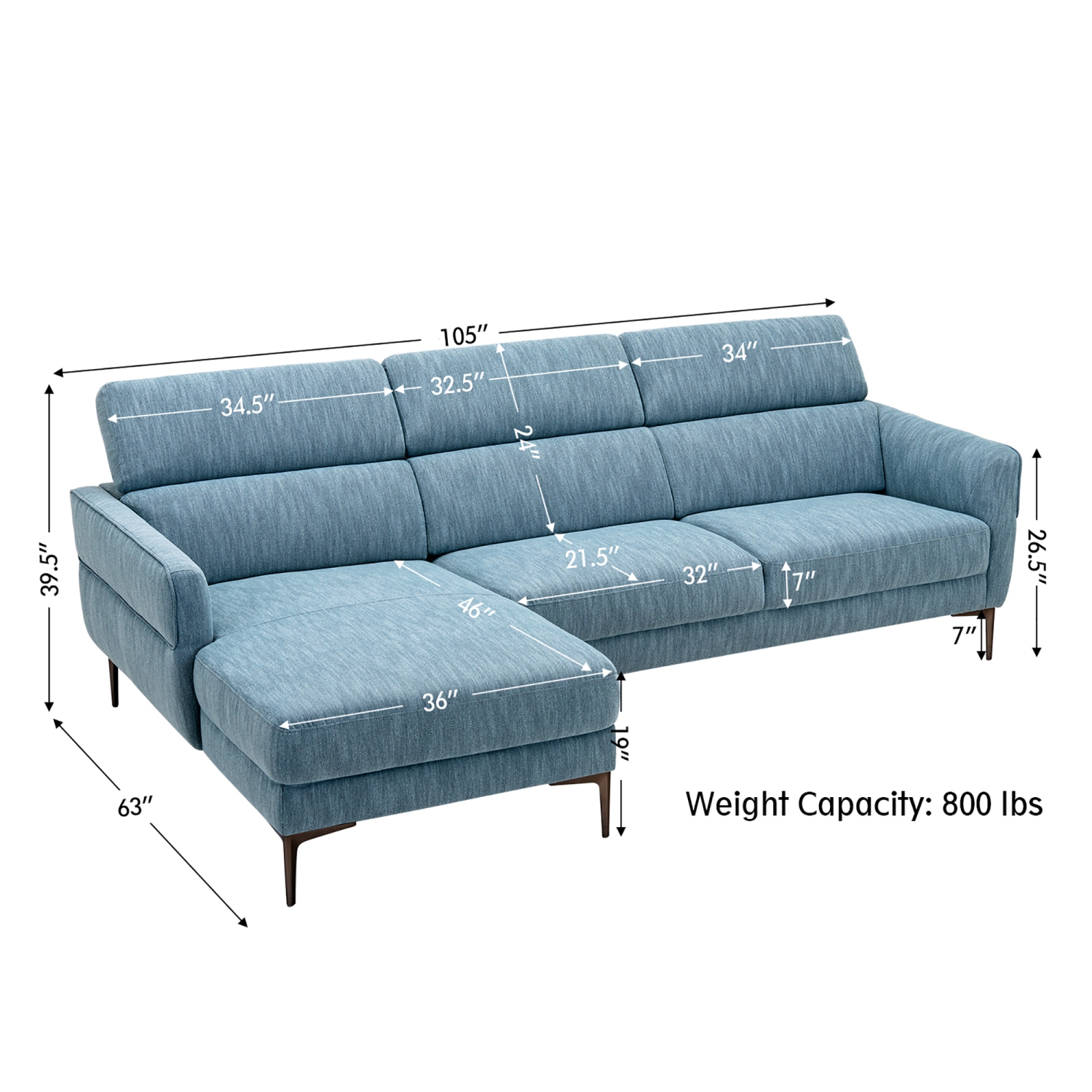 Costway 105" L-Shaped Sectional Sofa w/ Oversized Chaise Lounge & 3 Adjustable Headrests