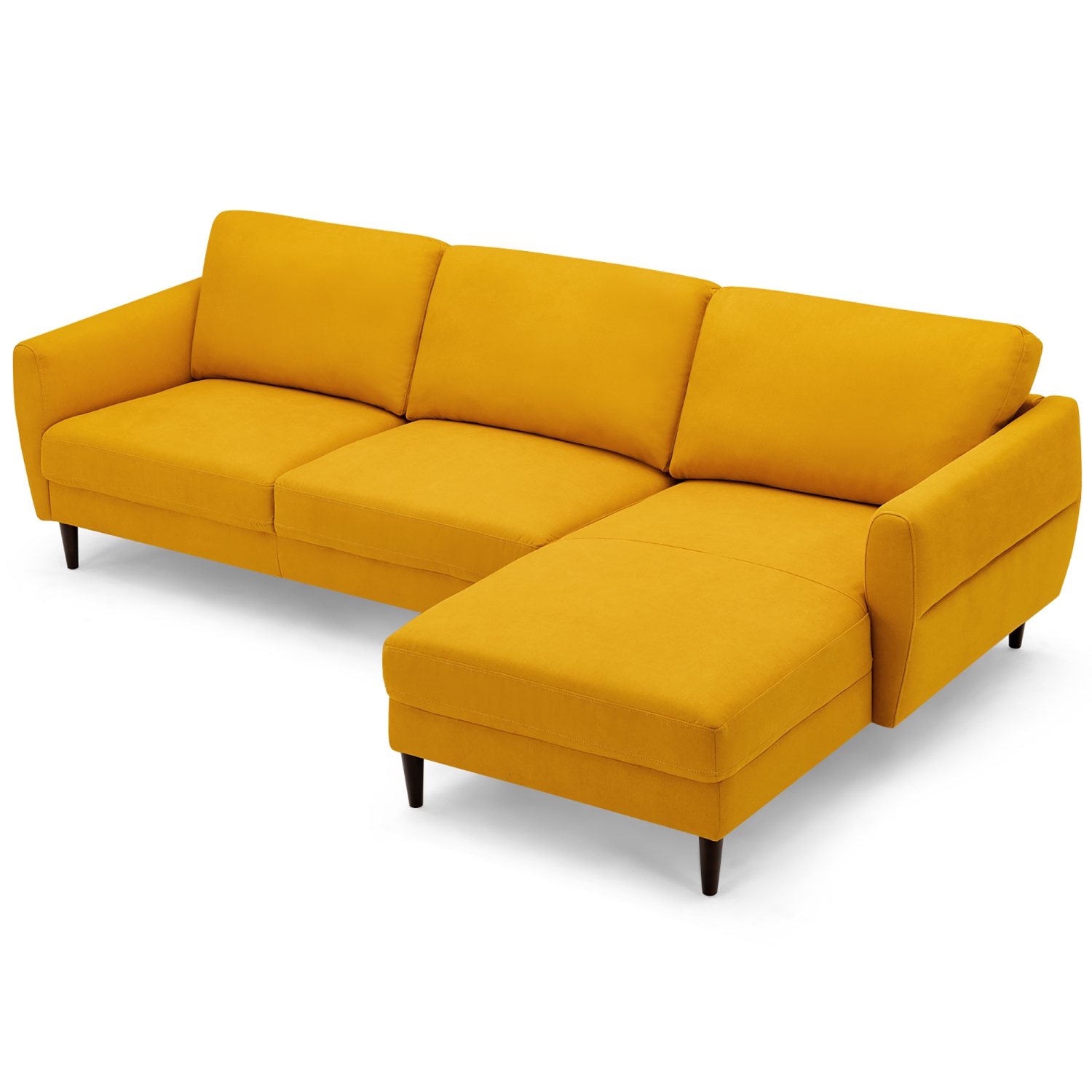 Costway 104" L-Shaped Fabric Sectional Sofa w/ Chaise Lounge & Solid Wood Legs
