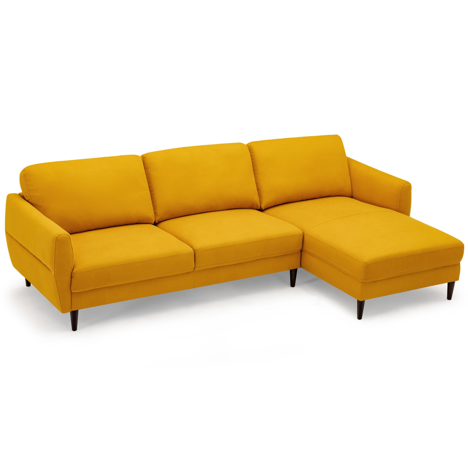 Costway 104" L-Shaped Fabric Sectional Sofa w/ Chaise Lounge & Solid Wood Legs