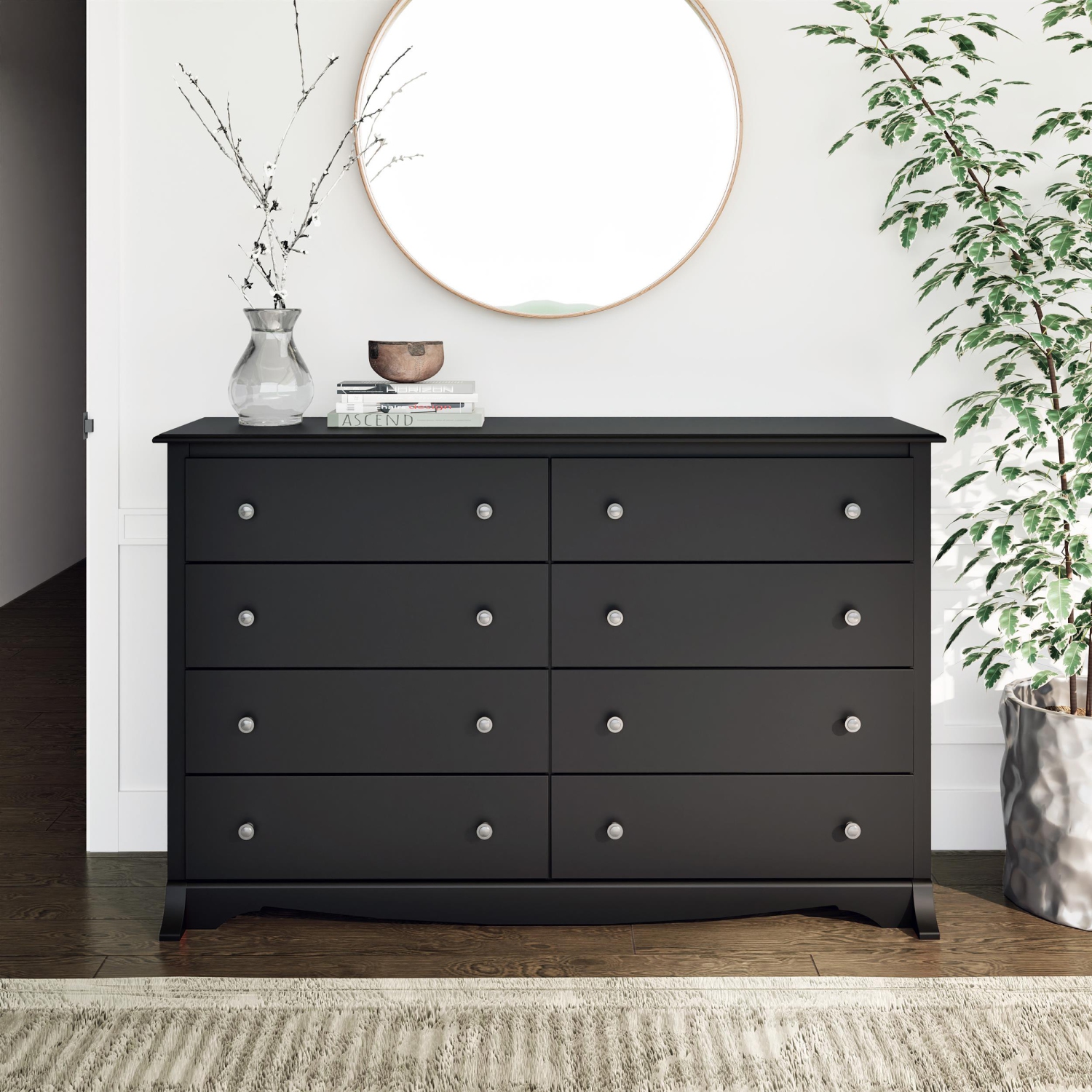 Prepac – Commode transitionnelle à 8 tiroirs en bois composite Sonoma, noir