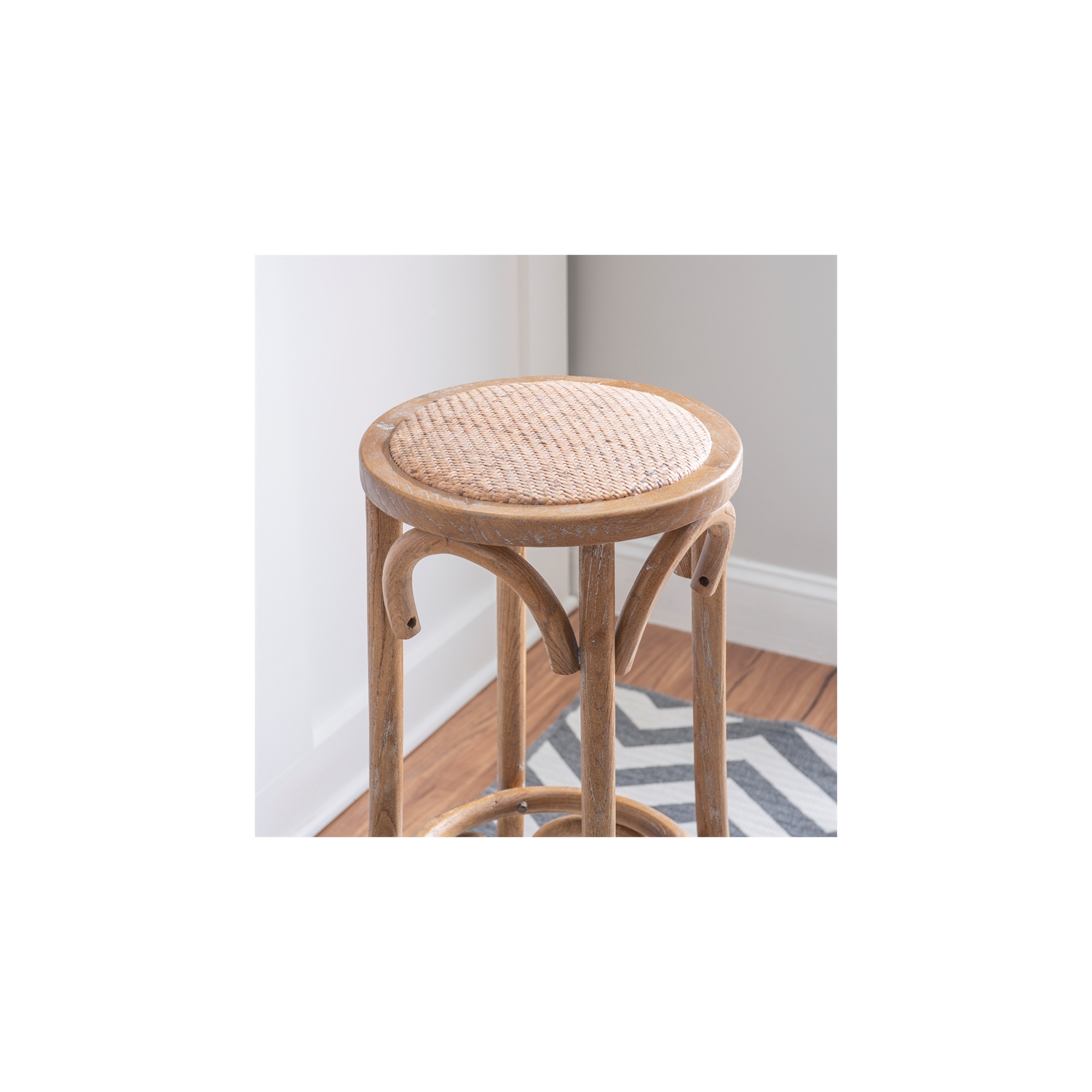 Linon Billy 30" Rattan Wood Backless Bar Stool in Brown