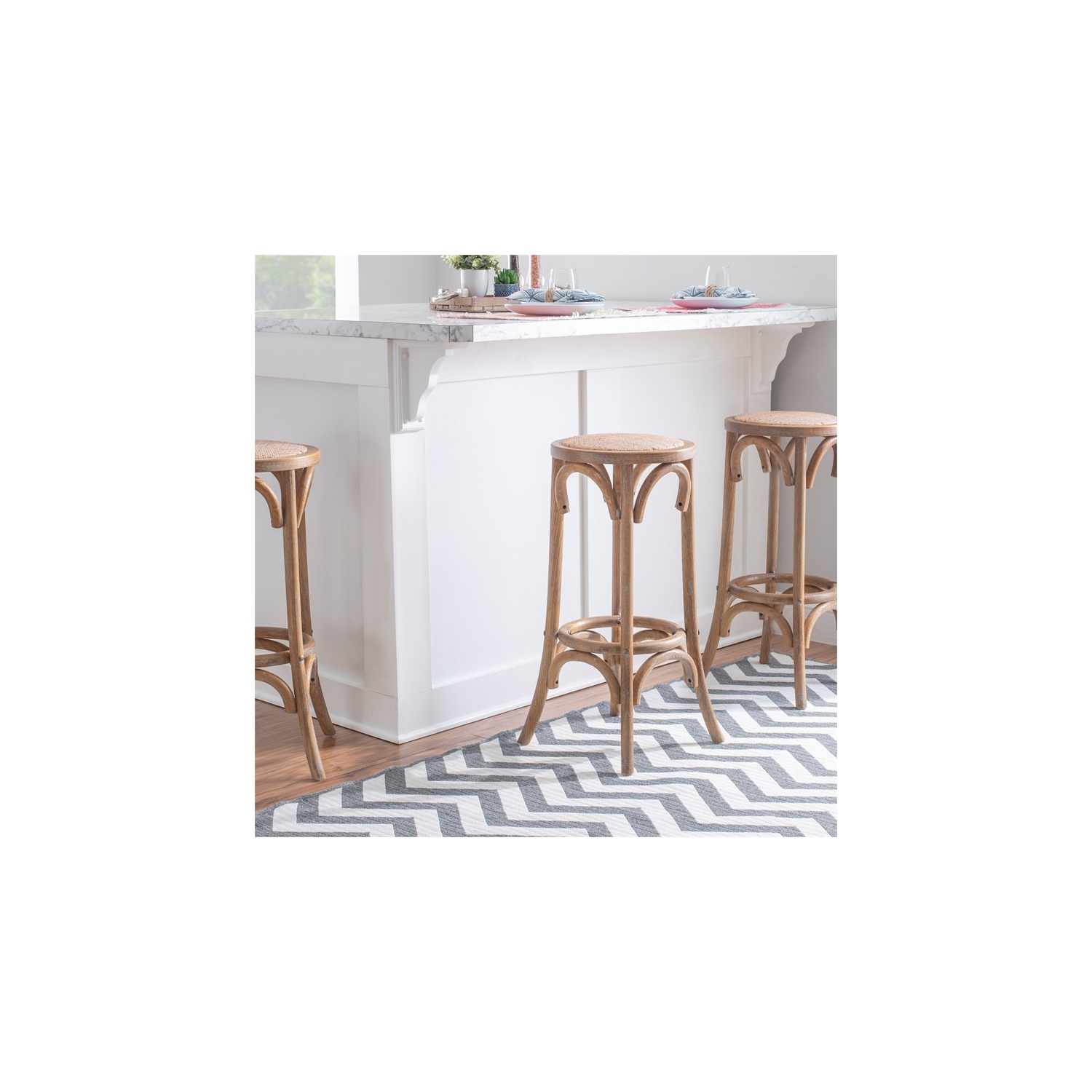 Linon Billy 30" Rattan Wood Backless Bar Stool in Brown