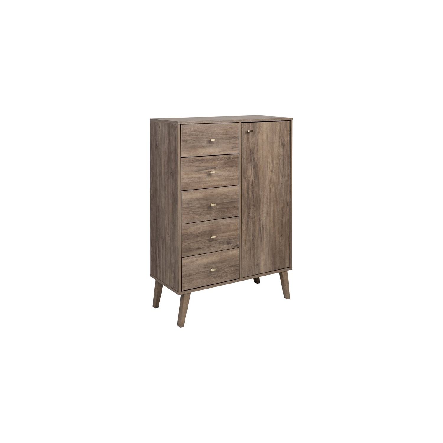 Prepac Milo 5-Drawer Mid-Century Modern Wood Chest with Door in Gray
