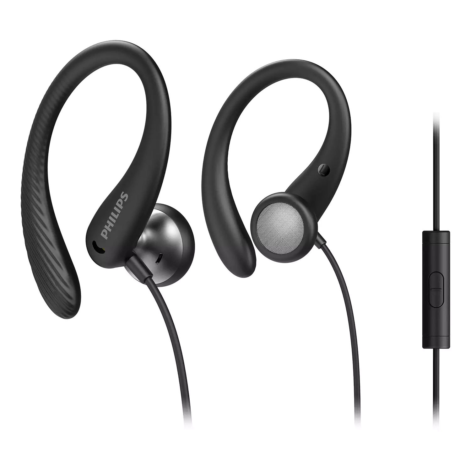 Philips Audio TAA1105BK/00 Sports Headphones With Microphone, In-Ear Headphones (Flexible Ear Hook, Bass Beat Vent, IPX2 Sweat Resistant, Secure Fit, In-Line Remote Control) Black