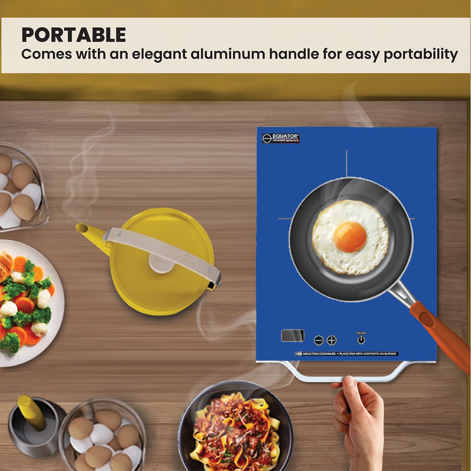 Surface de cuisson à induction portative à un brûleur DE 11 po avec poignée en aluminium 110&nbsp;V