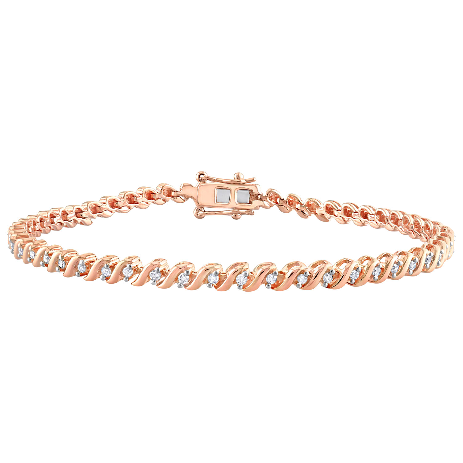 Amour 0.495 ctw I3 White Round Diamond Link Bracelet in Rose Plated Silver
