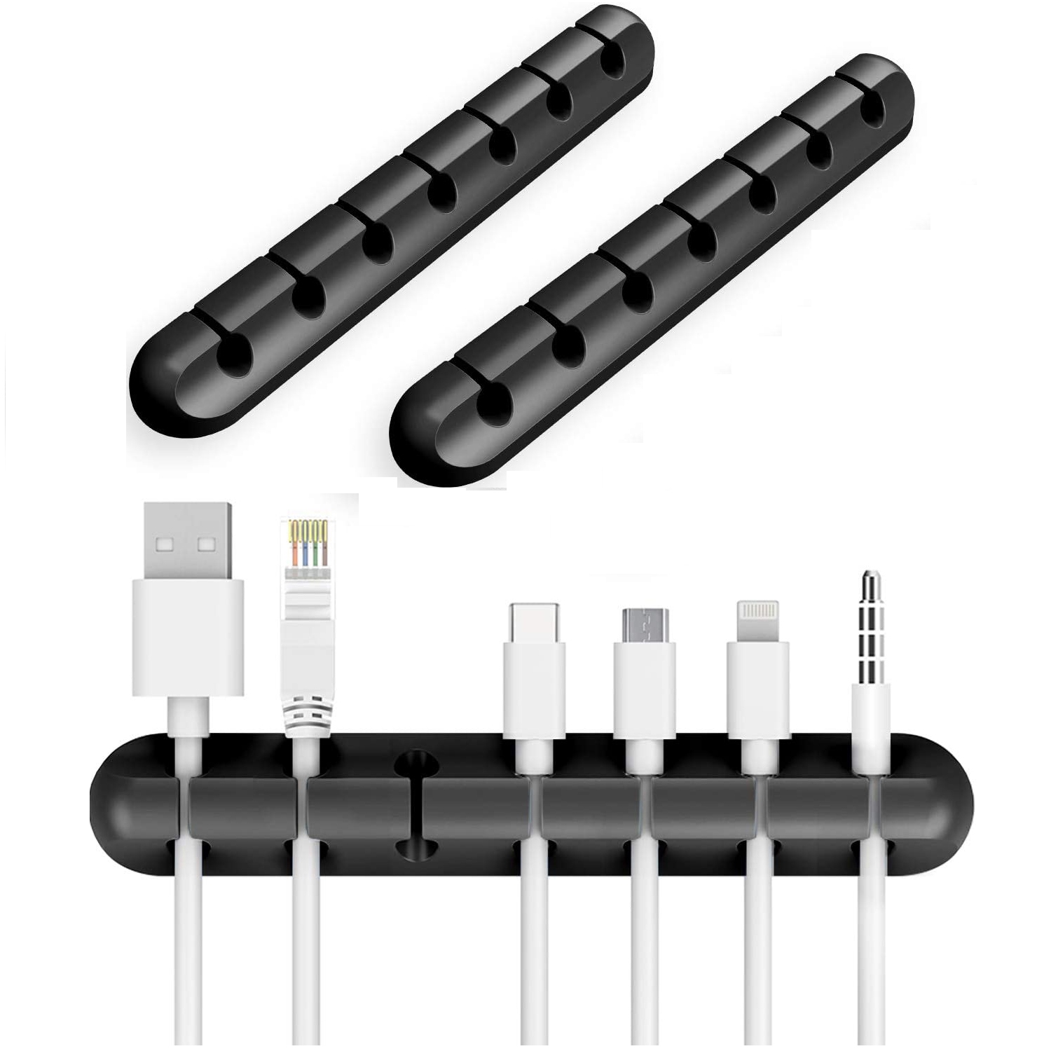 7 Slots 6mm Silicone Adhesive Wire Cable Holder for Power Cords USB Cables Charging Cables Headphone Cables in Office and Home