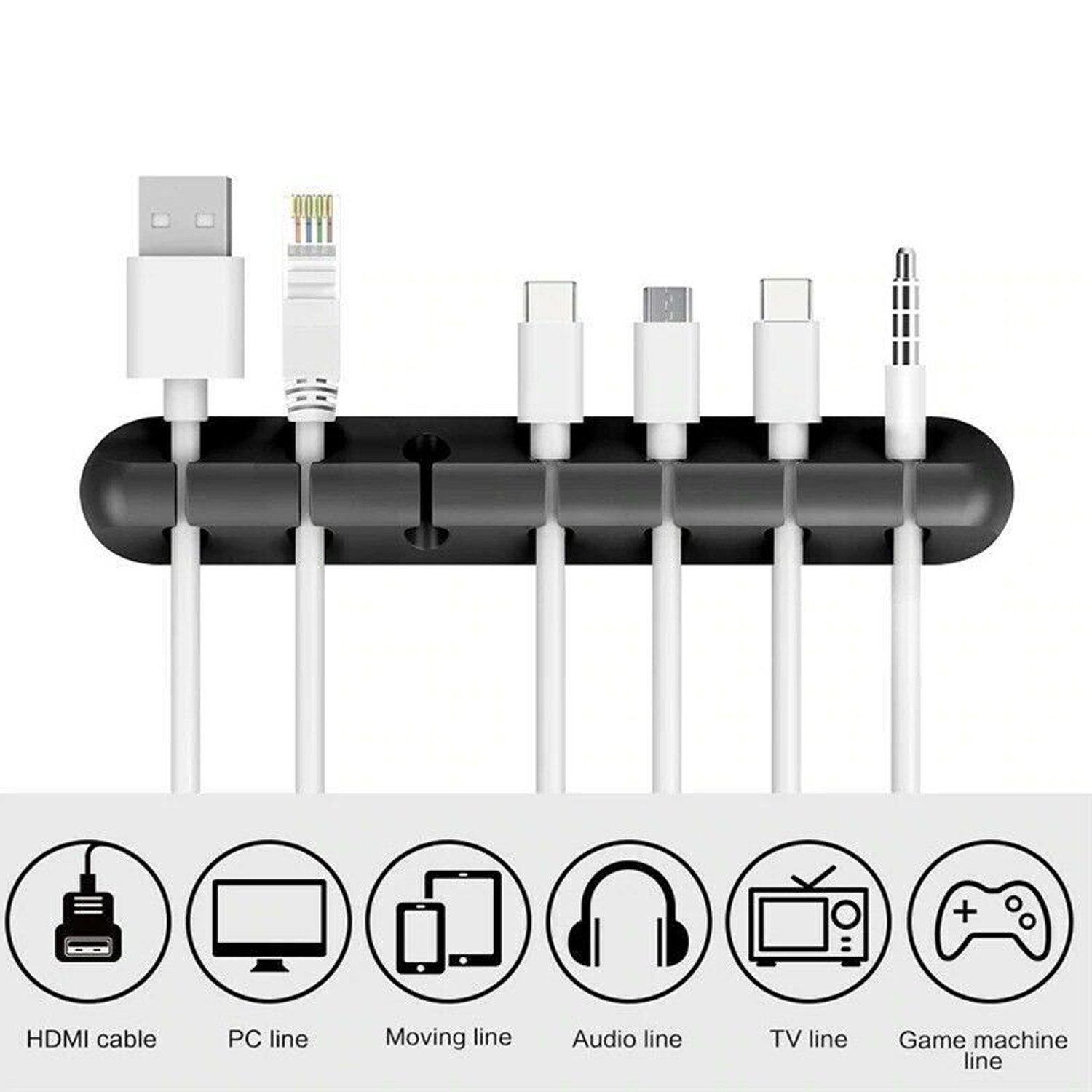 7 Slots 6mm Silicone Adhesive Wire Cable Holder for Power Cords USB Cables Charging Cables Headphone Cables in Office and Home
