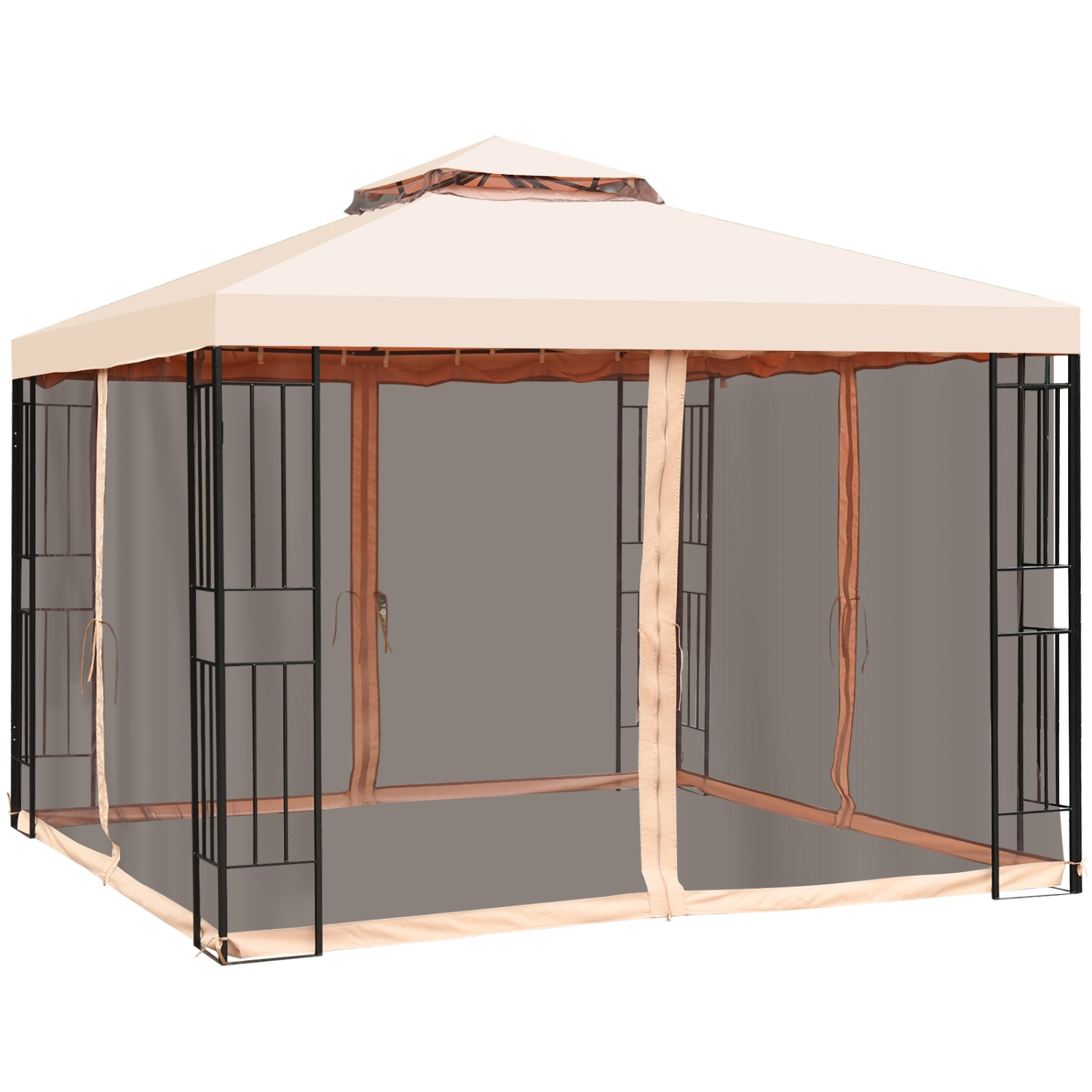 Topbuy 10'x10' Outdoor Canopy Gazebo Art Steel Frame 2-Tiers Party Patio Large Canopy Gazebo W/Netting&Side Walls