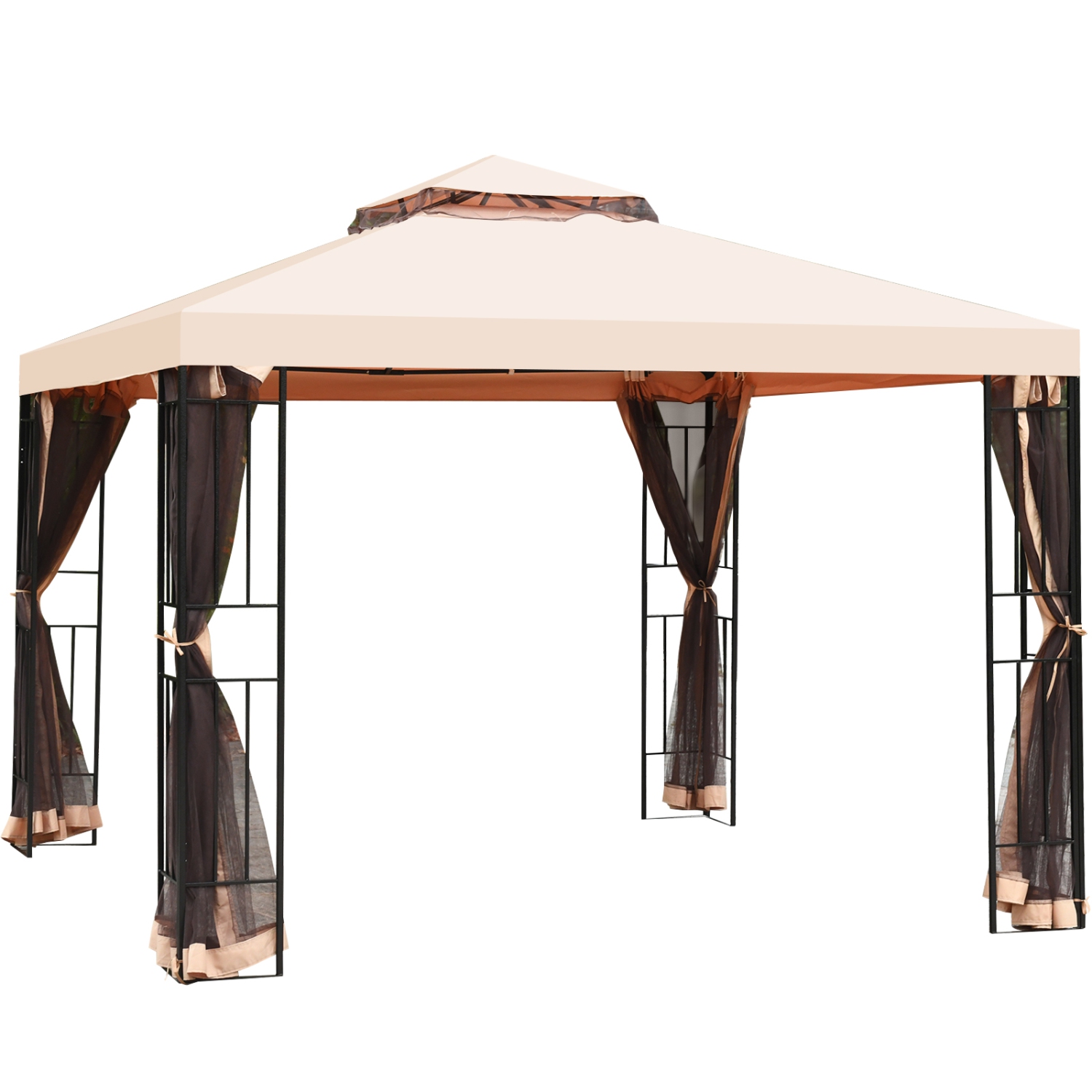 Topbuy 10'x10' Outdoor Canopy Gazebo Art Steel Frame 2-Tiers Party Patio Large Canopy Gazebo W/Netting&Side Walls
