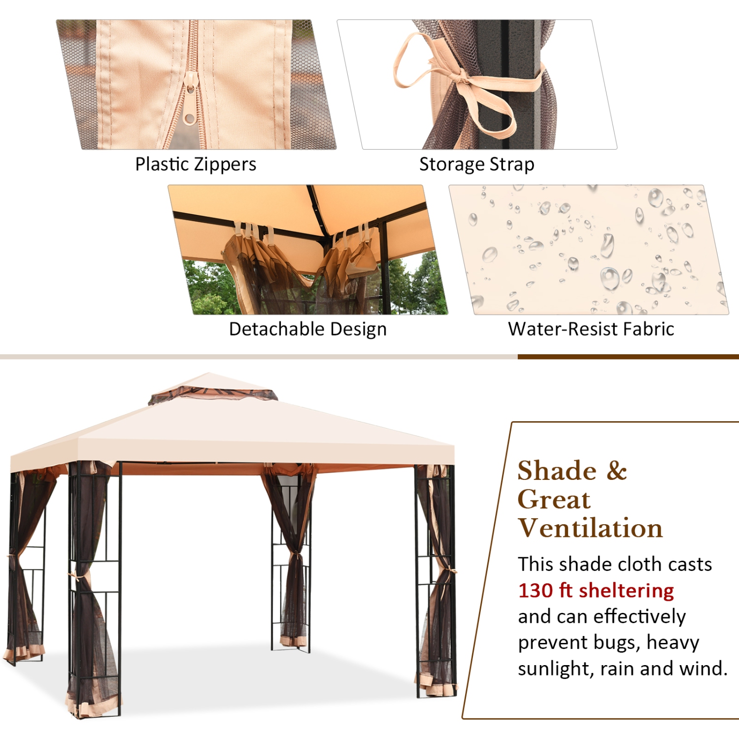 Topbuy 10'x10' Outdoor Canopy Gazebo Art Steel Frame 2-Tiers Party Patio Large Canopy Gazebo W/Netting&Side Walls