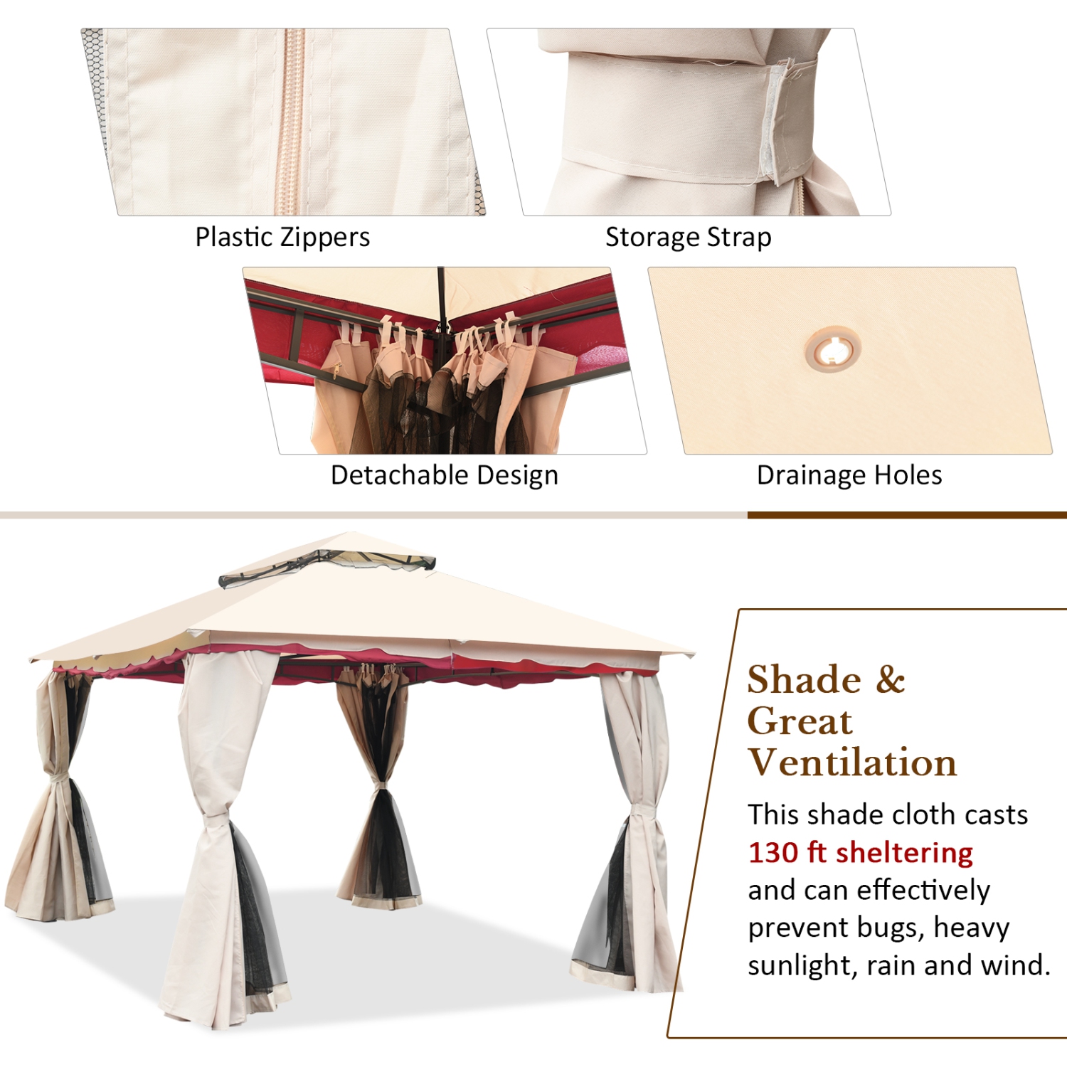 Topbuy 13'x10' Outdoor Canopy Gazebo Art Steel Frame 2-Tiers Party Patio Large Canopy Gazebo W/Netting&Side Walls