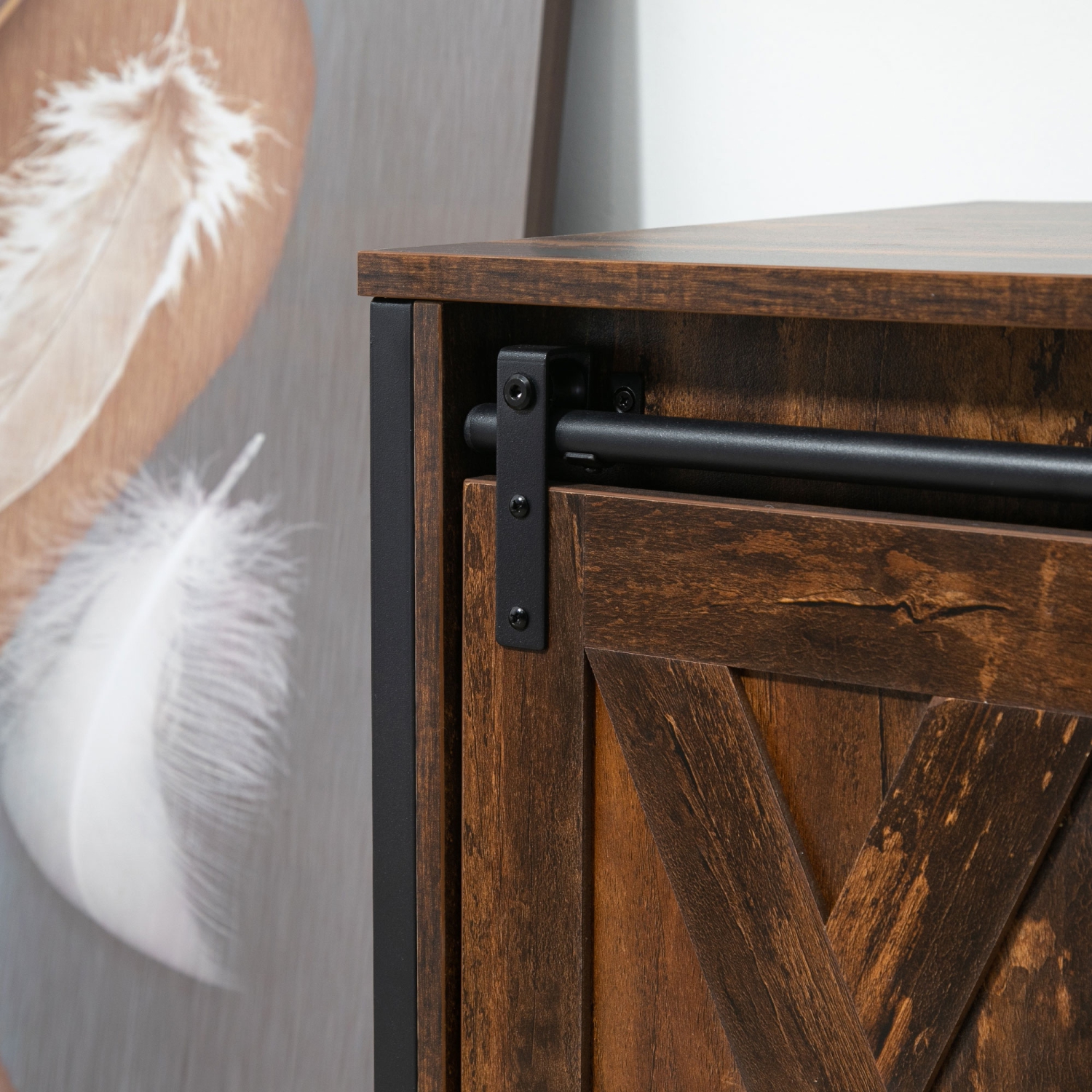 HOMCOM Industrial TV Stand for TVs up to 60", TV Console with Storage and 2 Sliding Barn Doors, Freestanding Entertainment Unit for Living Room,