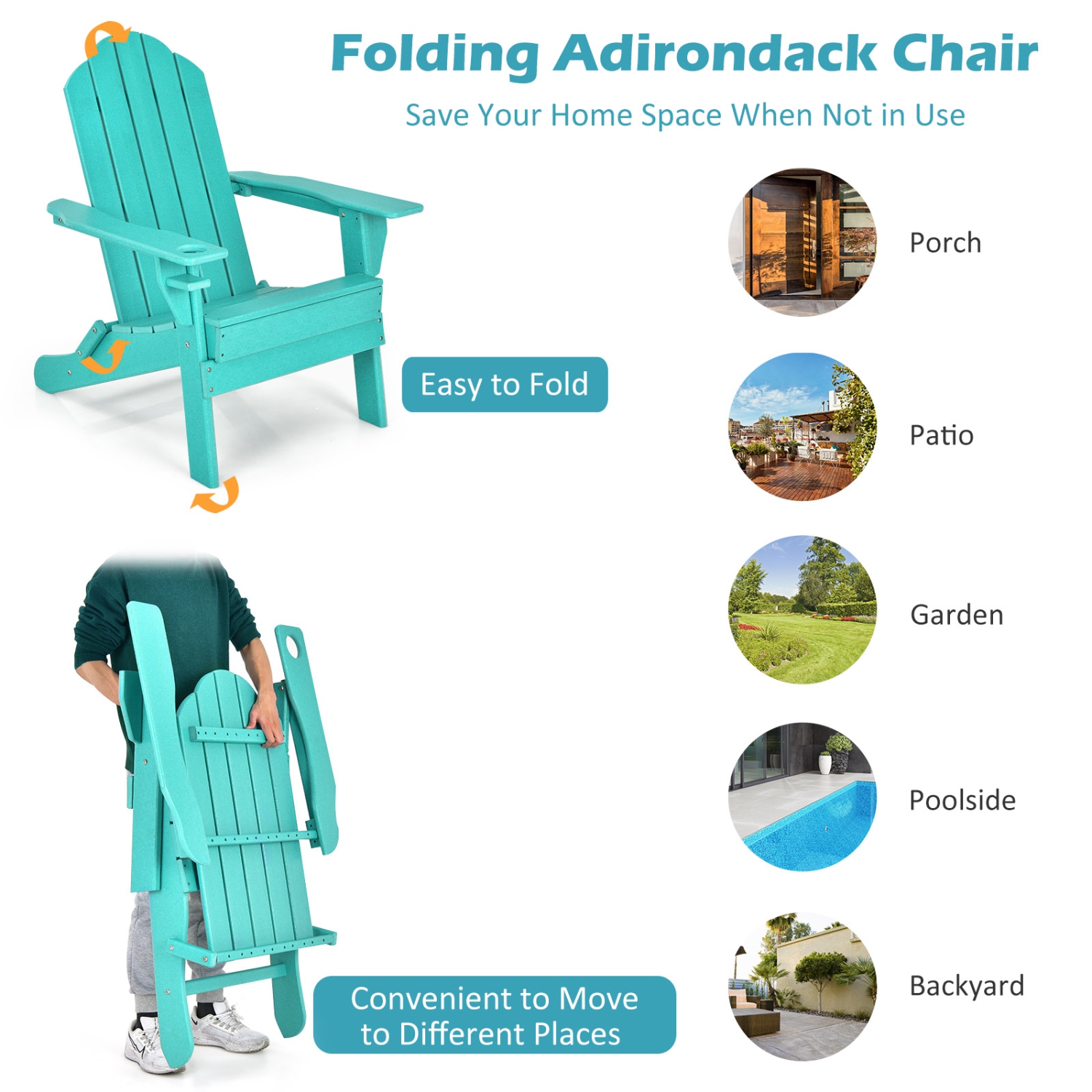 Patiojoy 2PCS Folding Adirondack Chair Outdoor Adirondack Chair Weather Resistant Lounger Fire Pit Chair for Backyard Porch Poolside