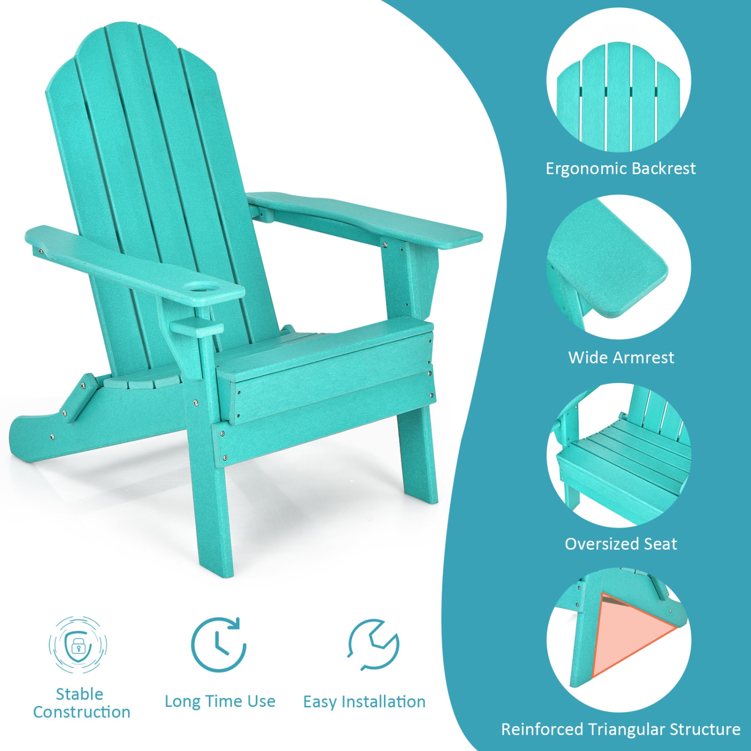 Patiojoy 2PCS Folding Adirondack Chair Outdoor Adirondack Chair Weather Resistant Lounger Fire Pit Chair for Backyard Porch Poolside