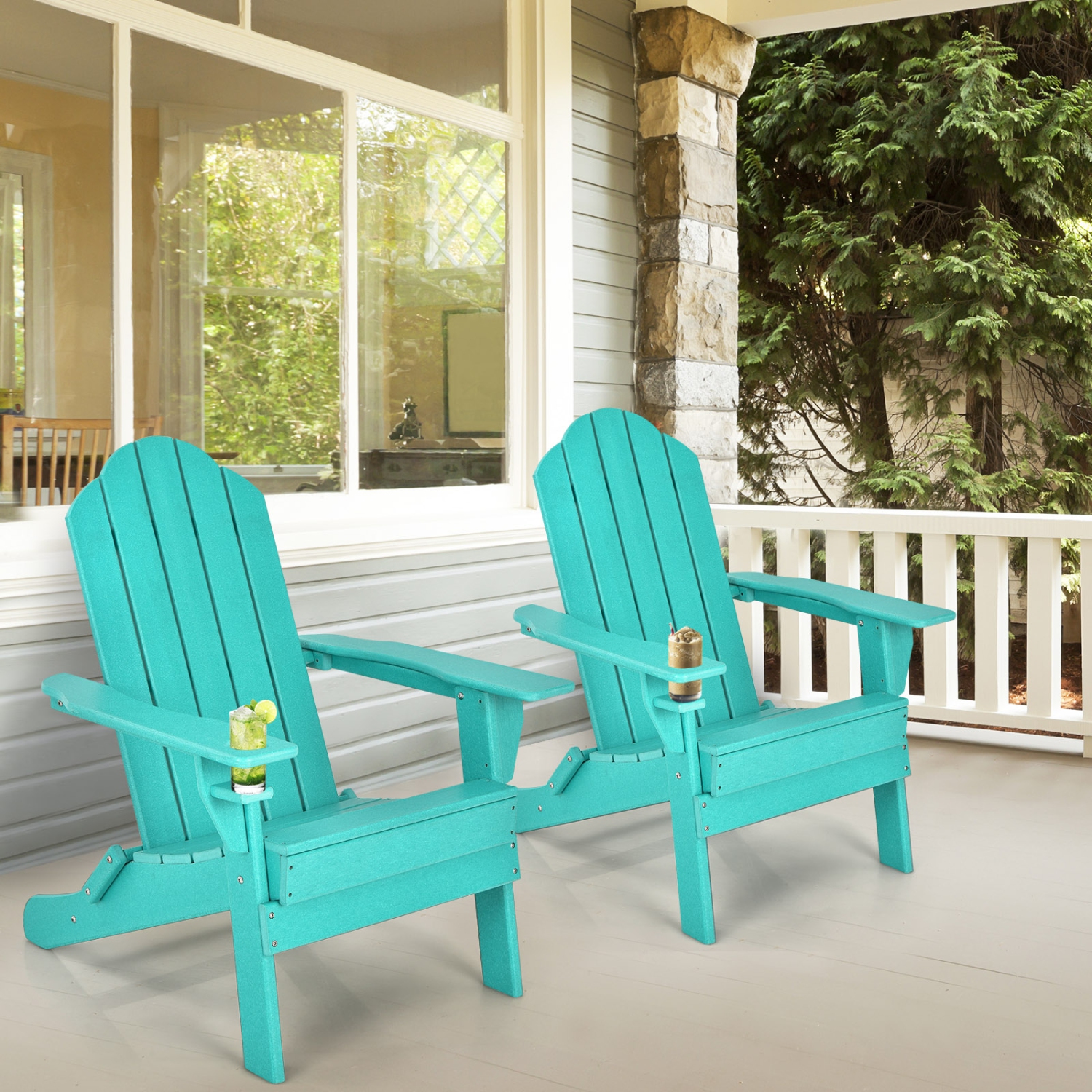 Patiojoy 2PCS Folding Adirondack Chair Outdoor Adirondack Chair Weather Resistant Lounger Fire Pit Chair for Backyard Porch Poolside