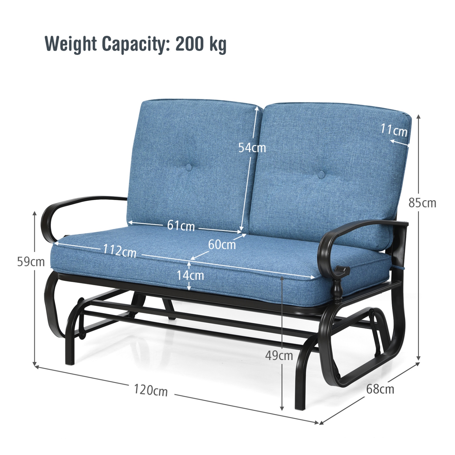 Topbuy 2-Person Outdoor Bench Patio Swing Glider Chair with Cushions Rocking Chair Cushioned Sofa Blue/Beige