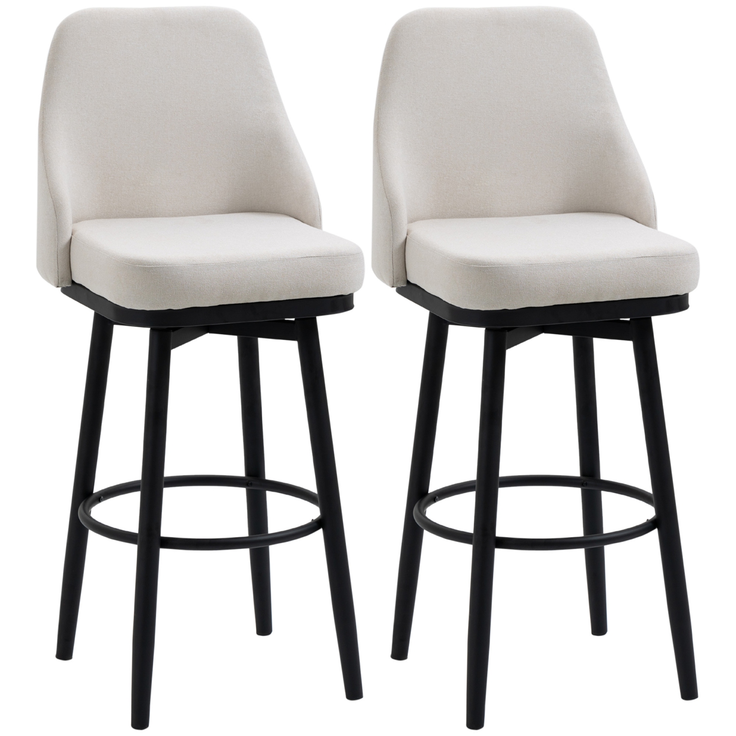 HOMCOM Bar Height Bar Stools Set of 2, 360° Swivel Barstools, Upholstered Extra Tall Bar Chair with 30" Seat Height and Steel Legs, Cream White