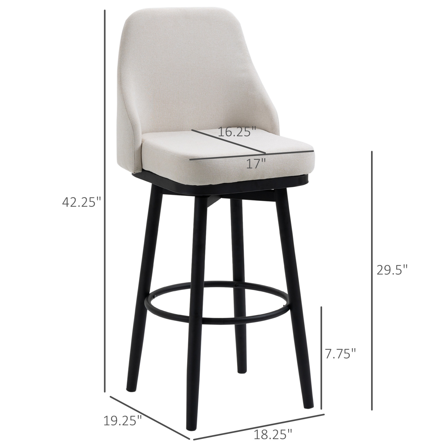 HOMCOM – Ensemble de 2 tabourets de bar pivotants à 360°, très grand fauteuil de bar rembourré avec siège de 30 po de hauteur et pattes en acier,