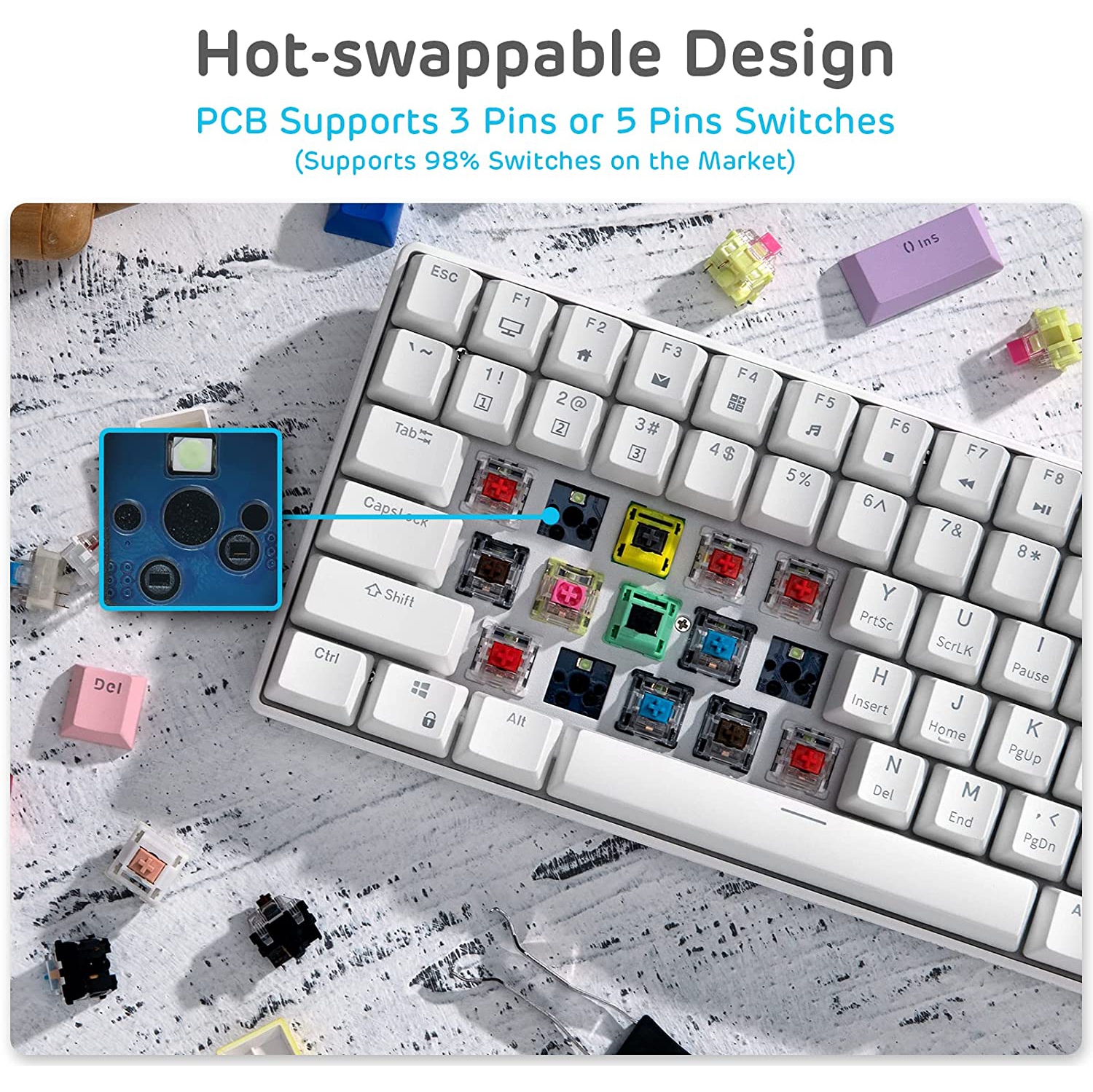 RK ROYAL KLUDGE RK96 90% Triple Mode BT5.0/2.4G/USB-C Hot Swappable Mechanical Keyboard with Magnetic Hand Rest, 96 Keys Wireless Bluetooth Gaming