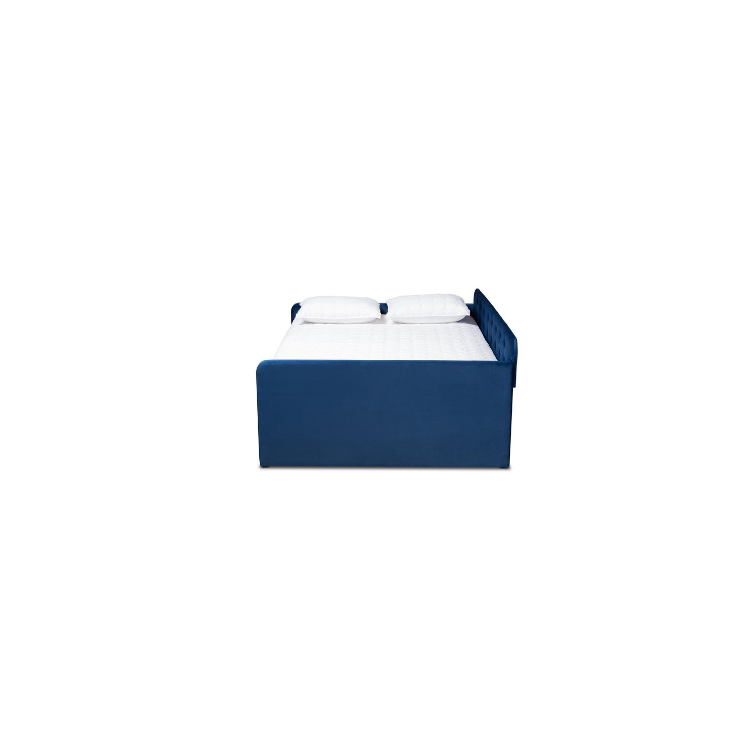 Baxton Studio Jona Navy Blue Velvet Upholstered Full Size Daybed with Trundle