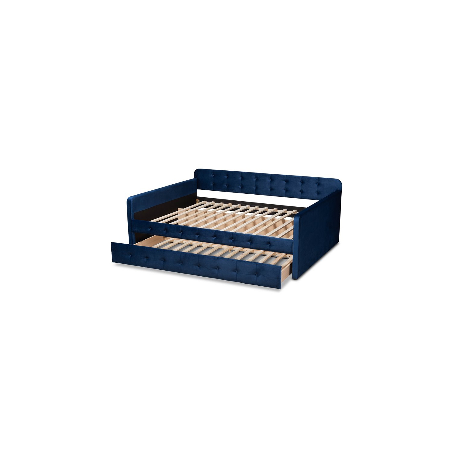 Baxton Studio Jona Navy Blue Velvet Upholstered Full Size Daybed with Trundle