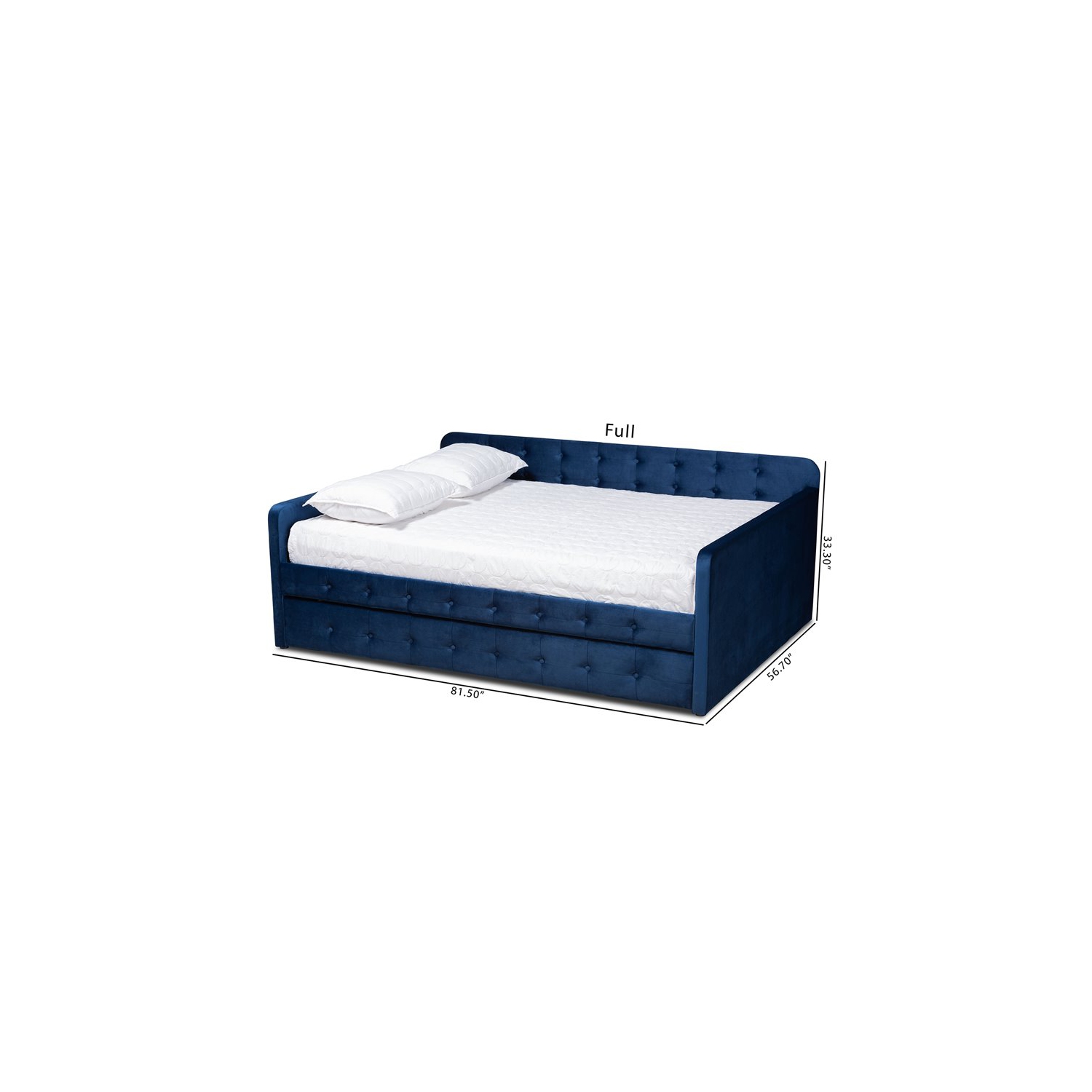 Baxton Studio Jona Navy Blue Velvet Upholstered Full Size Daybed with Trundle
