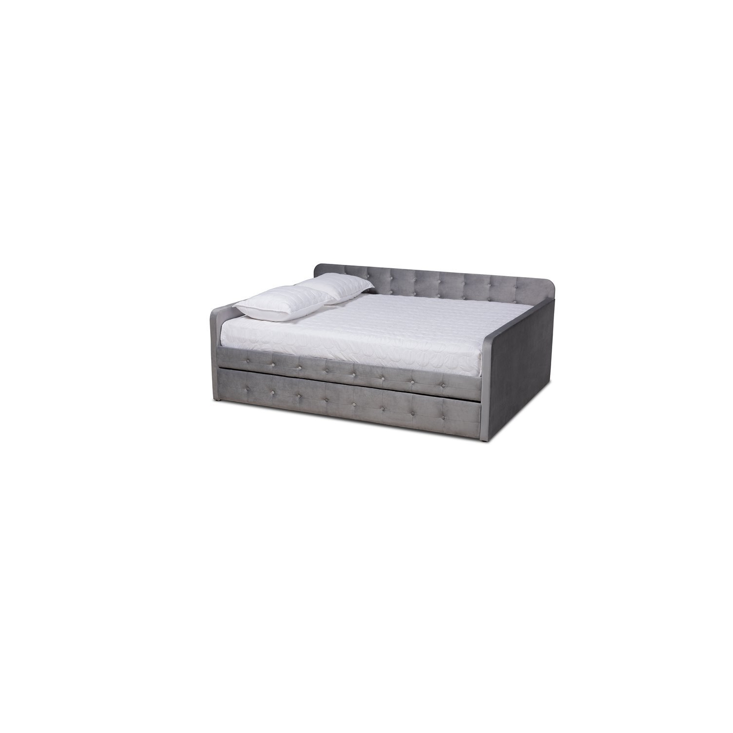 Baxton Studio Jona Gray Velvet Upholstered Full Size Daybed with Trundle