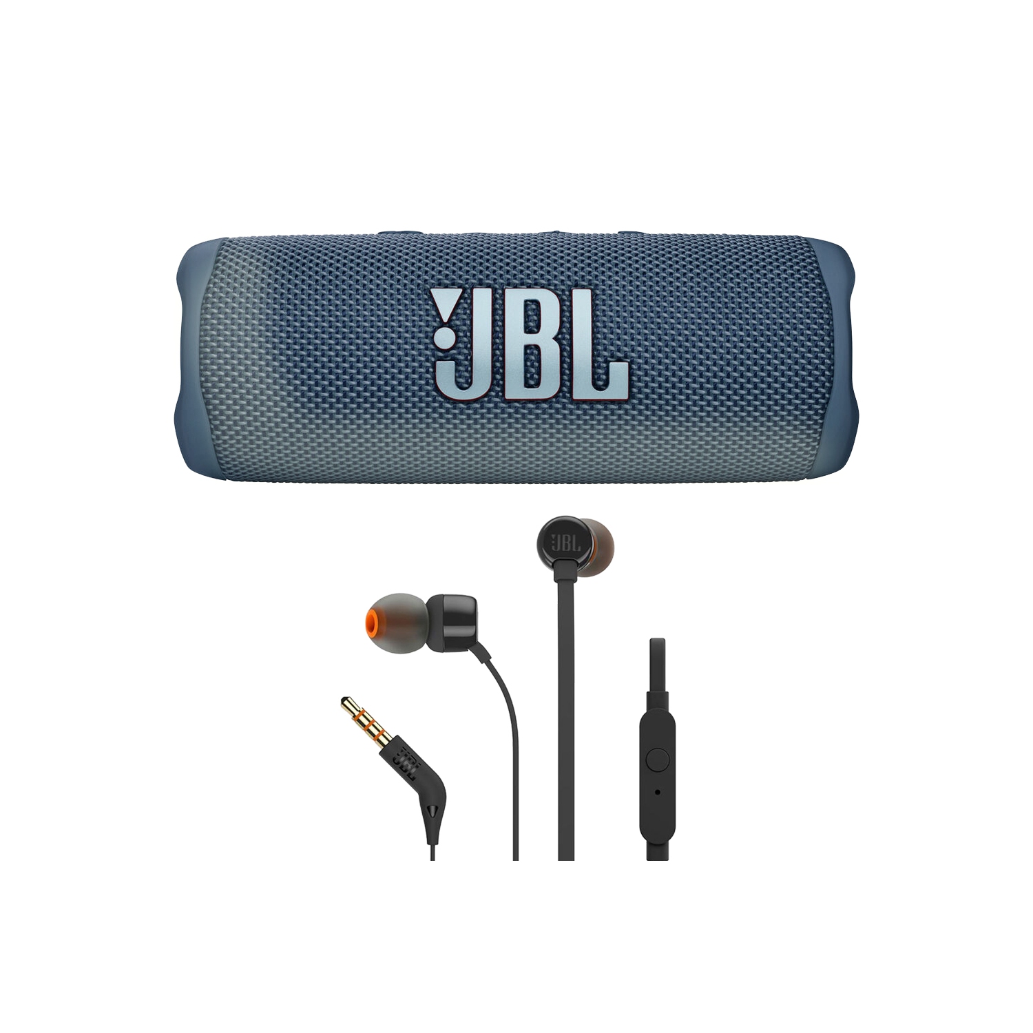 JBL Flip 6 Portable Bluetooth Speaker (Blue) + JBL T110 in Ear Headphones