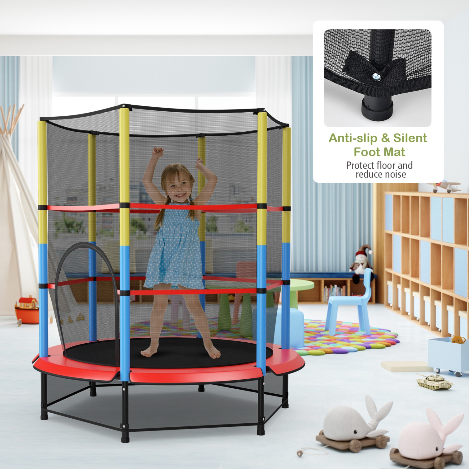 TopBuy – Mini-enfants Jumping Exercise, 55 po, certifié ASTM, trampolines récréatifs avec filet pour enfants, cadeau d’anniversaire de jouets