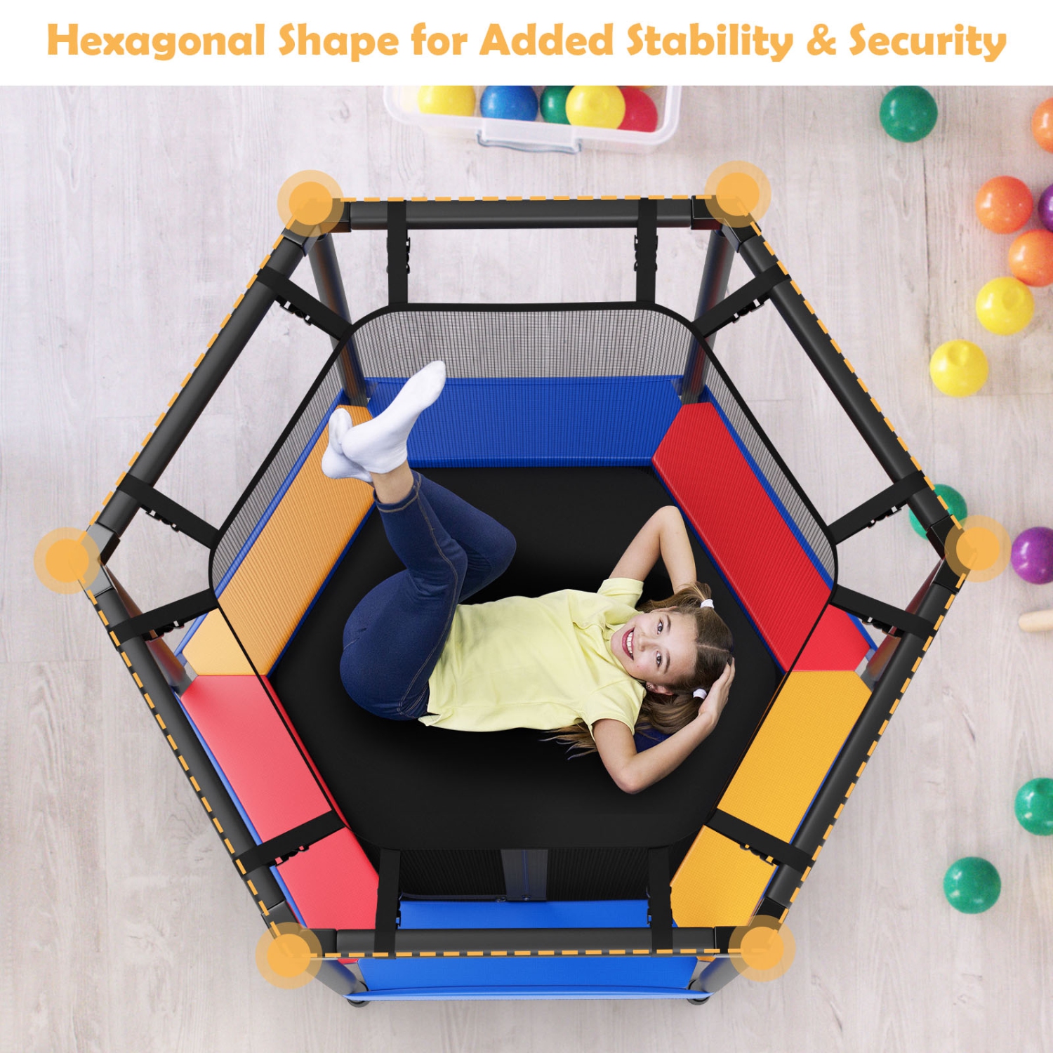 TopBuy – Mini trampoline de 48 po pour enfants Jumping Exercise, certifiée ASTM, forme mini-récréative et hexagonale pour tout-petits, cadeau