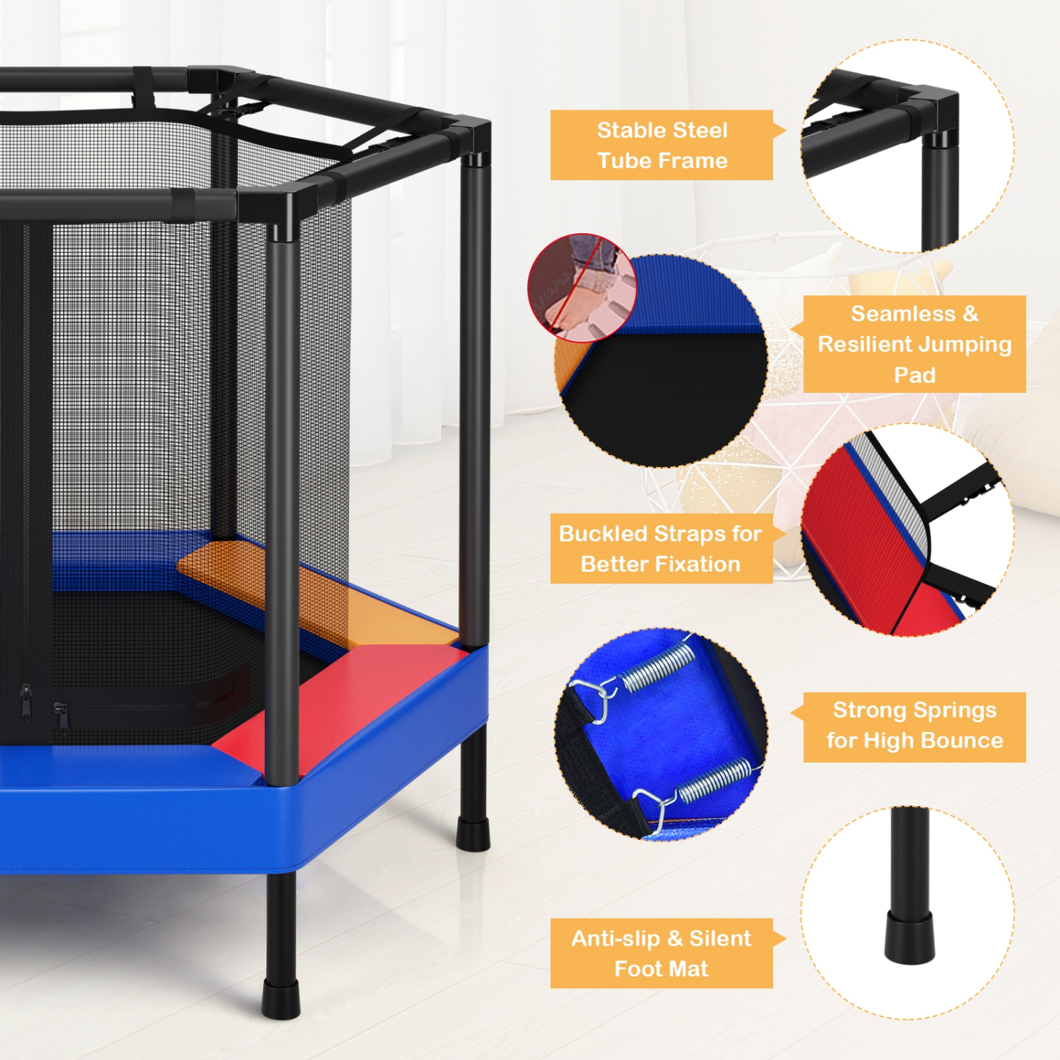 TopBuy – Mini trampoline de 48 po pour enfants Jumping Exercise, certifiée ASTM, forme mini-récréative et hexagonale pour tout-petits, cadeau