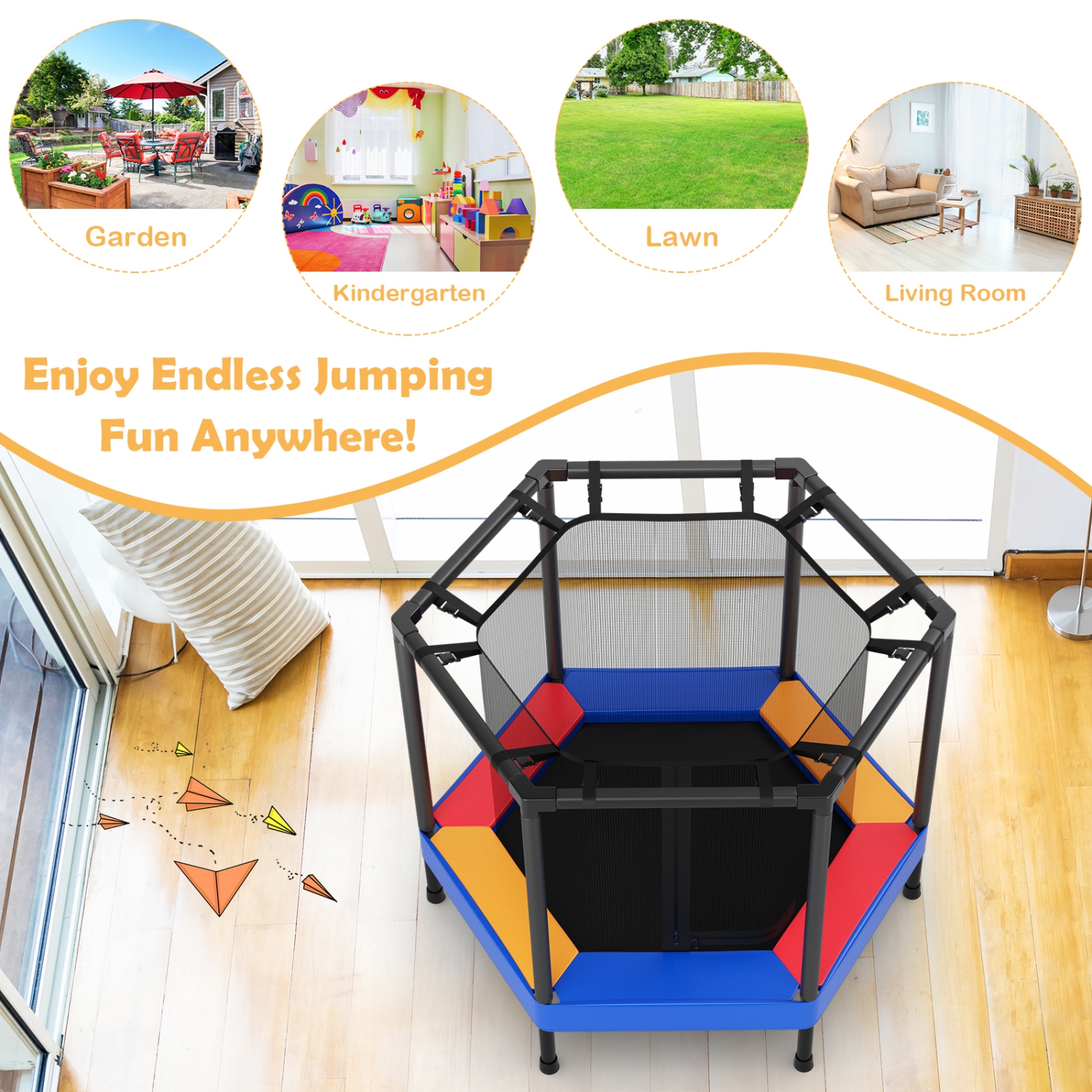 TopBuy – Mini trampoline de 48 po pour enfants Jumping Exercise, certifiée ASTM, forme mini-récréative et hexagonale pour tout-petits, cadeau