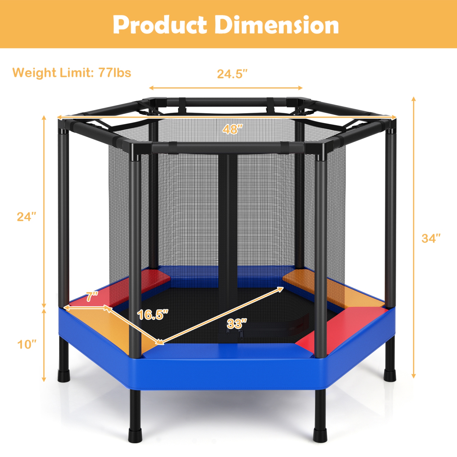 TopBuy – Mini trampoline de 48 po pour enfants Jumping Exercise, certifiée ASTM, forme mini-récréative et hexagonale pour tout-petits, cadeau