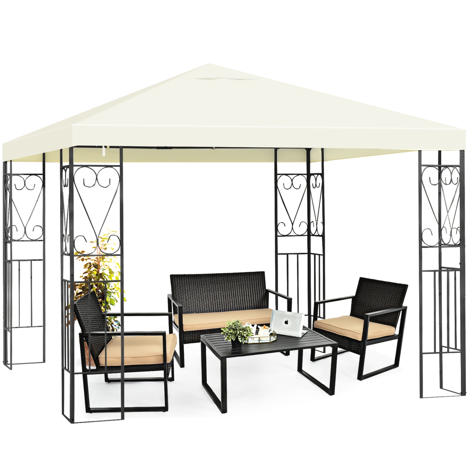 Topbuy 10'x10' Outdoor Canopy Gazebo Art Steel Frame Party Patio Large Canopy Gazebo