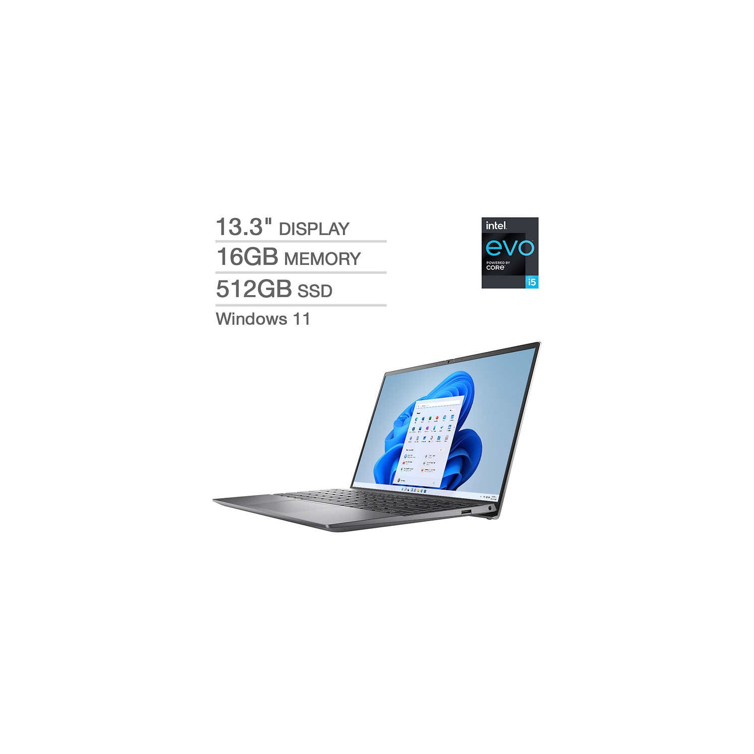 Dell Inspiron 13 i5310 13.3" FHD+ Display Intel Evo Laptop ( Intel Core i5-11320H / 512GB SSD / 16GB RAM / Webcam / Windows 11 Home ) - Platinum Silver - Open Box