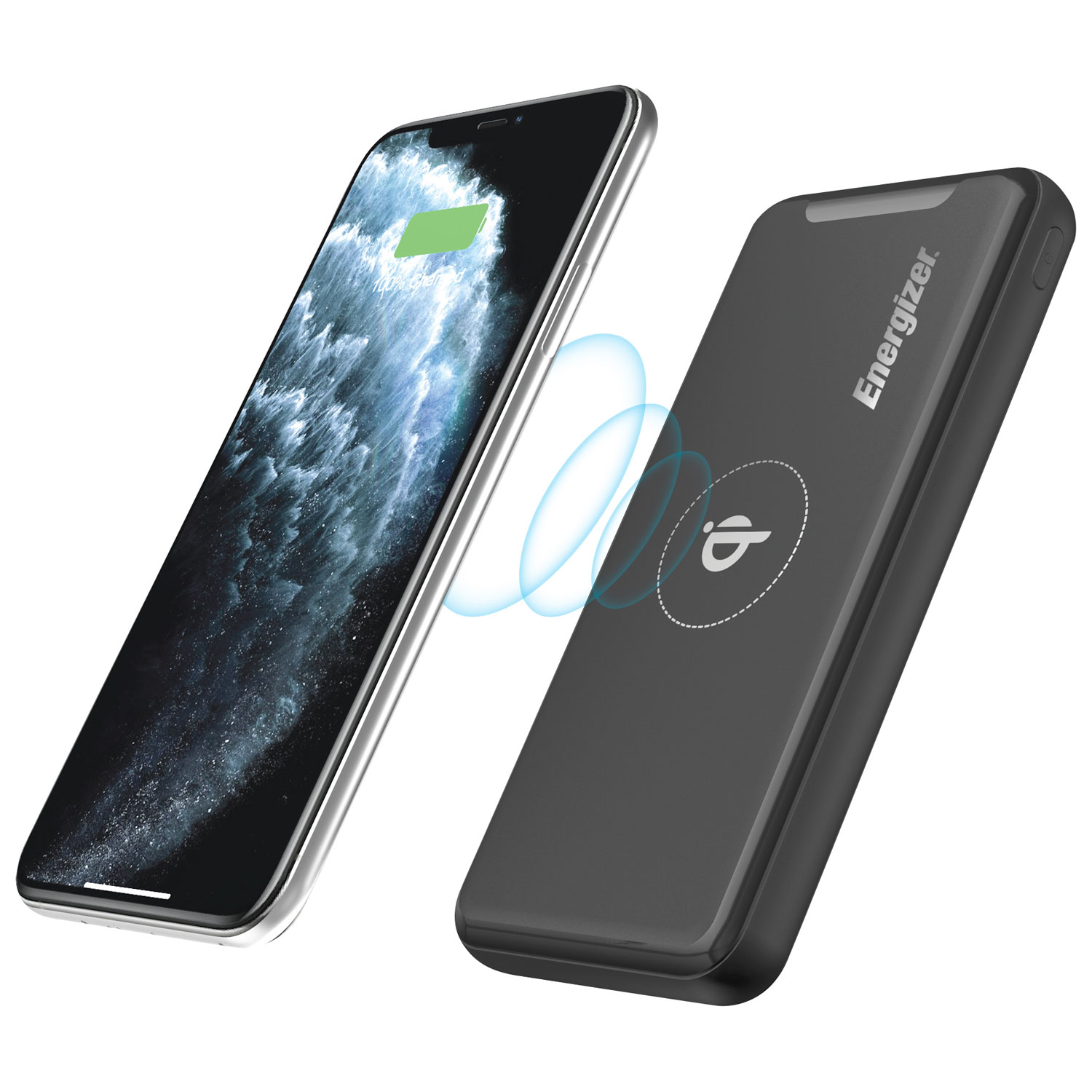 Chargeur portable USB-A/USB-C de 10 000 mA h d'Energizer avec chargeur Qi sans fil - Noir