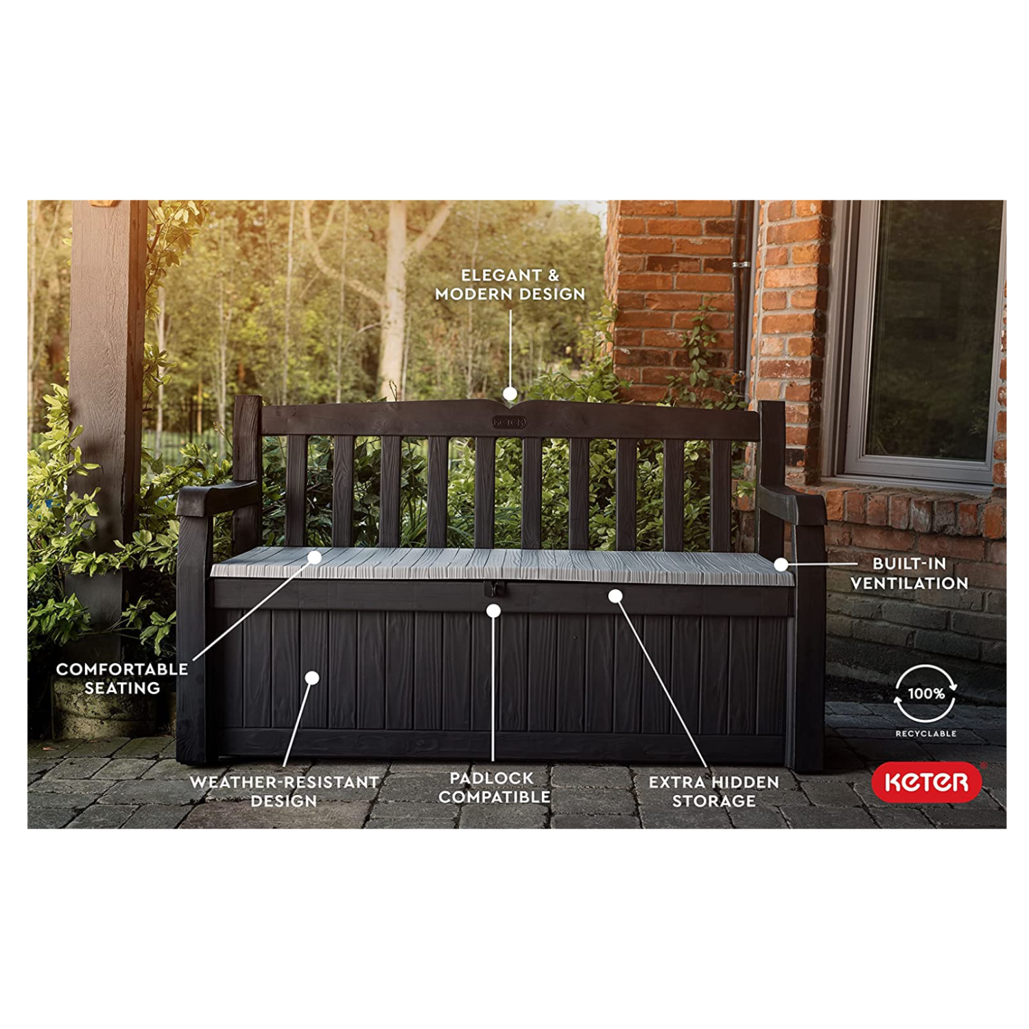 Keter Solana 70 Gallon Storage Bench Deck Box