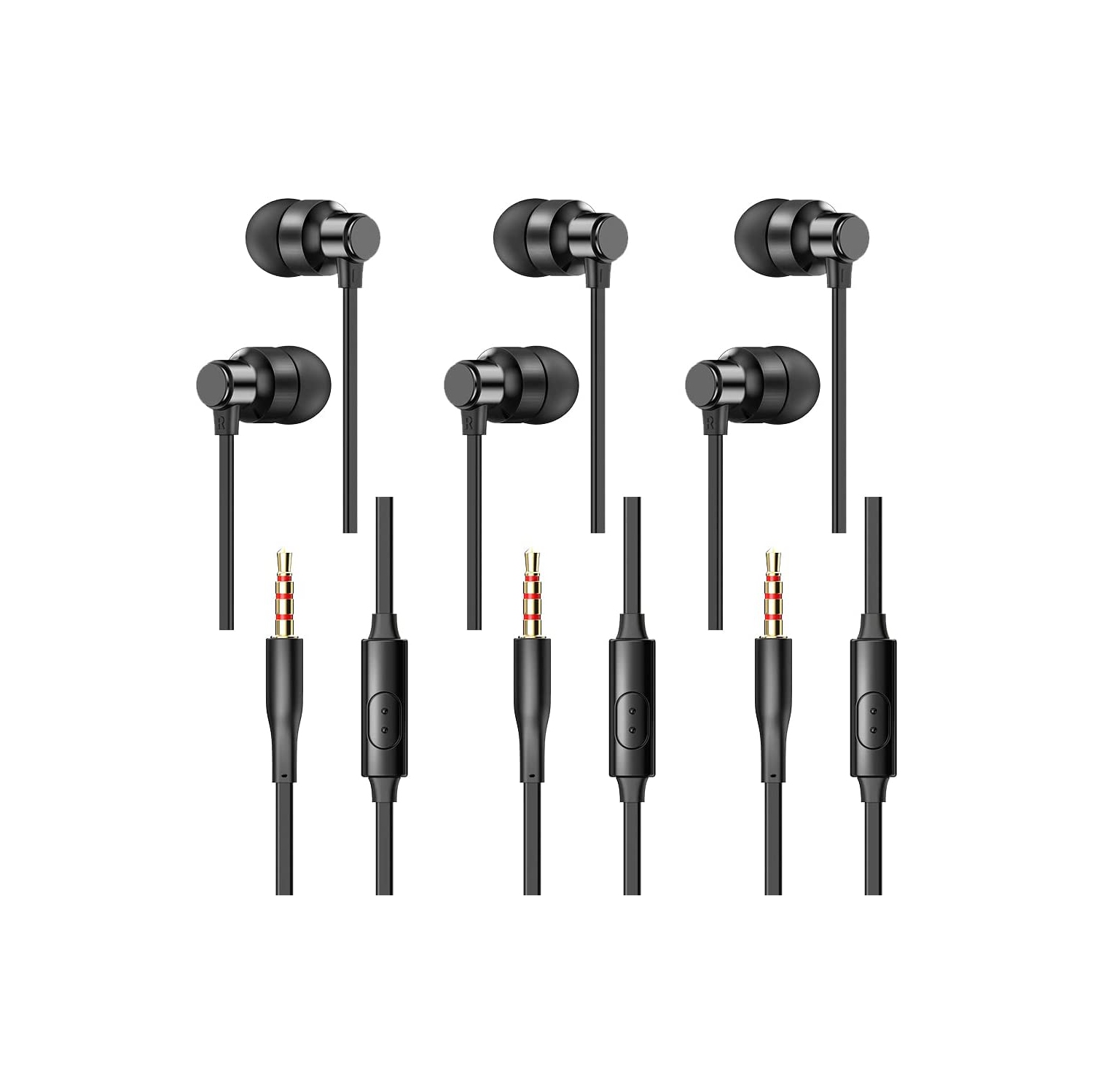 Wired Earbuds with Remote & Microphone 3 Packs, in Ear Stereo Sound Headphones with Heavy Bass for Smartphones, Laptops, Gaming, Fits 3.5mm Interface