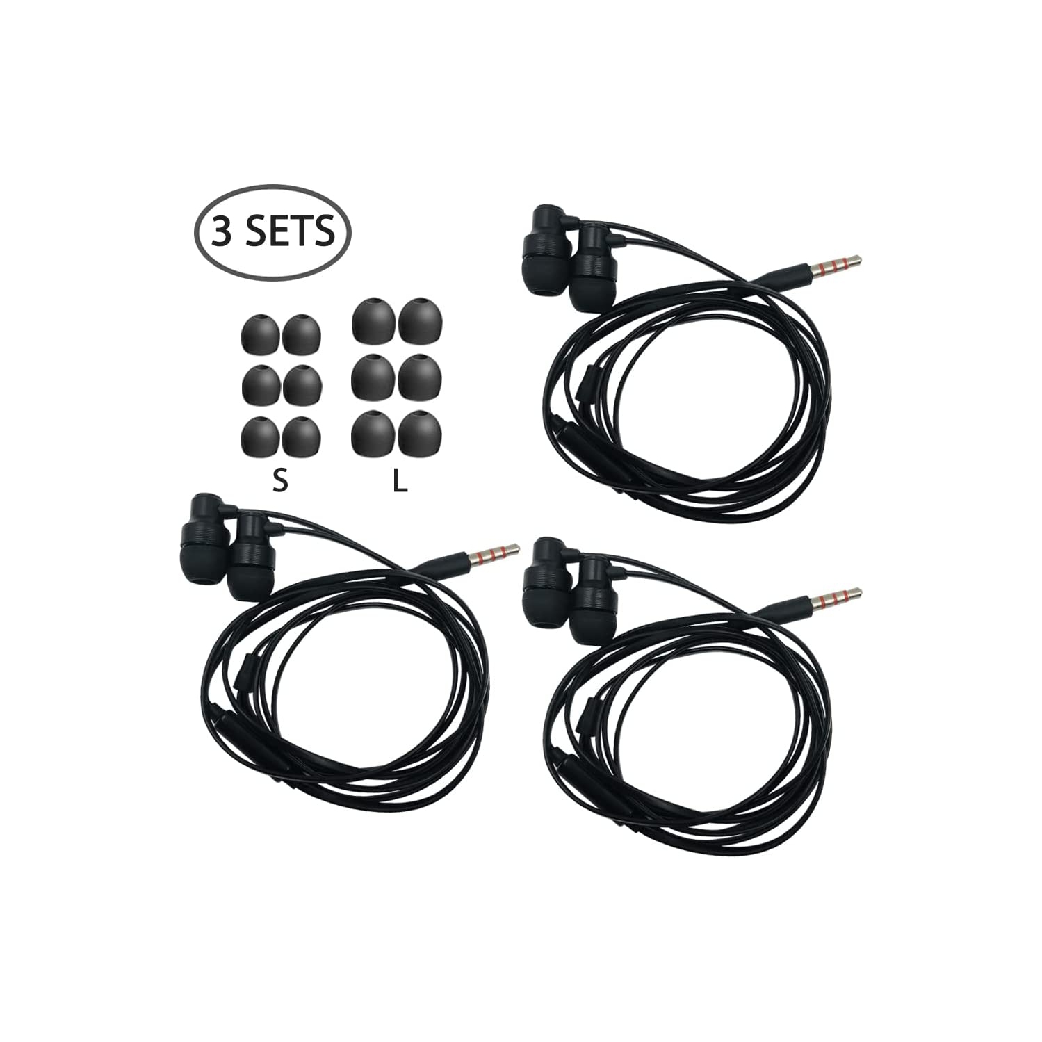 Wired Earbuds with Remote & Microphone 3 Packs, in Ear Stereo Sound Headphones with Heavy Bass for Smartphones, Laptops, Gaming, Fits 3.5mm Interface