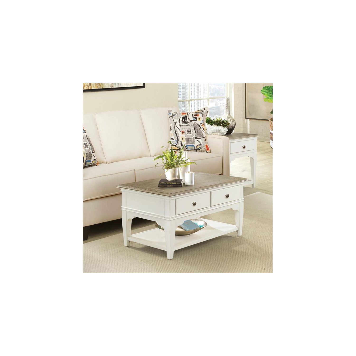 Bowery Hill Contemporary 36" x 24" Storage Coffee Table in Natural
