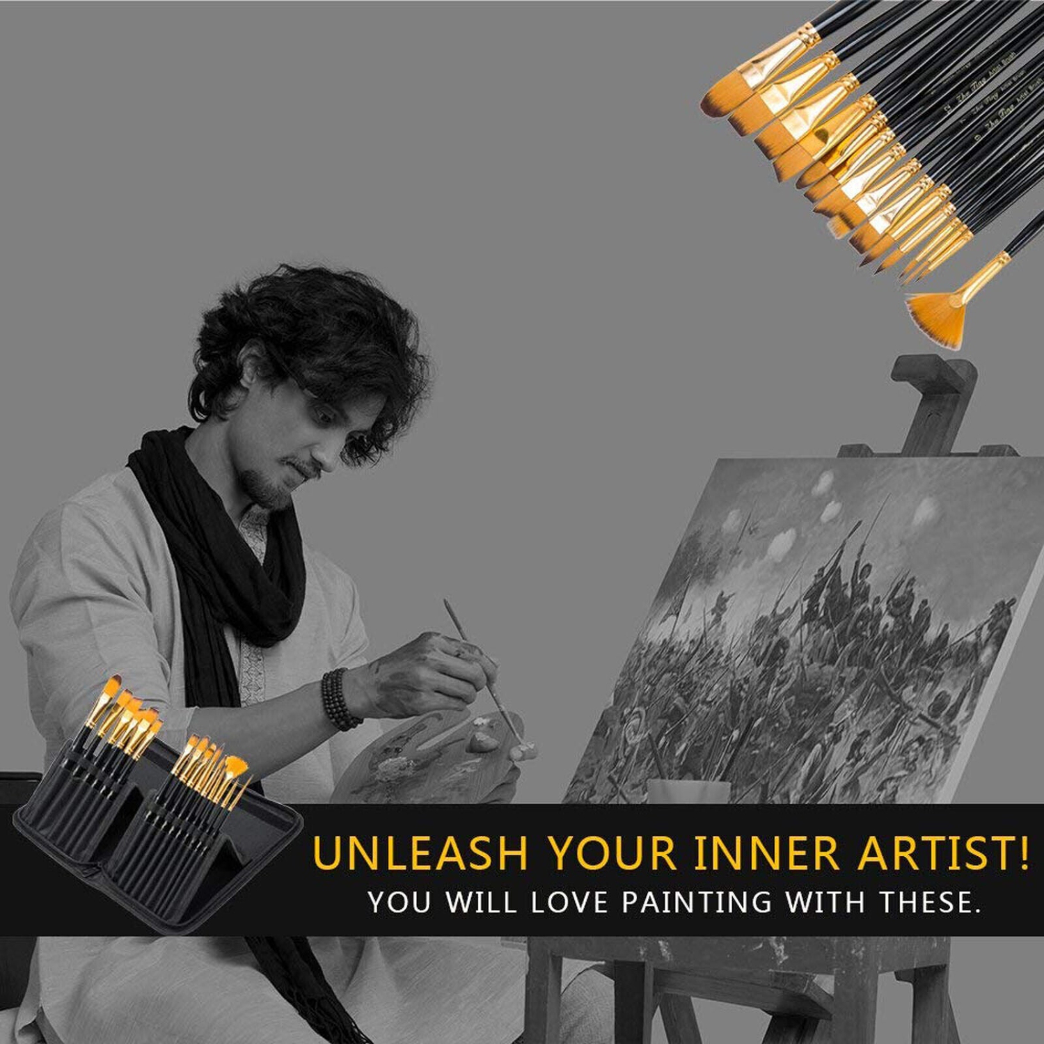 Ensemble de pinceaux en acrylique pour aquarelle à l'huile, modèle artistique