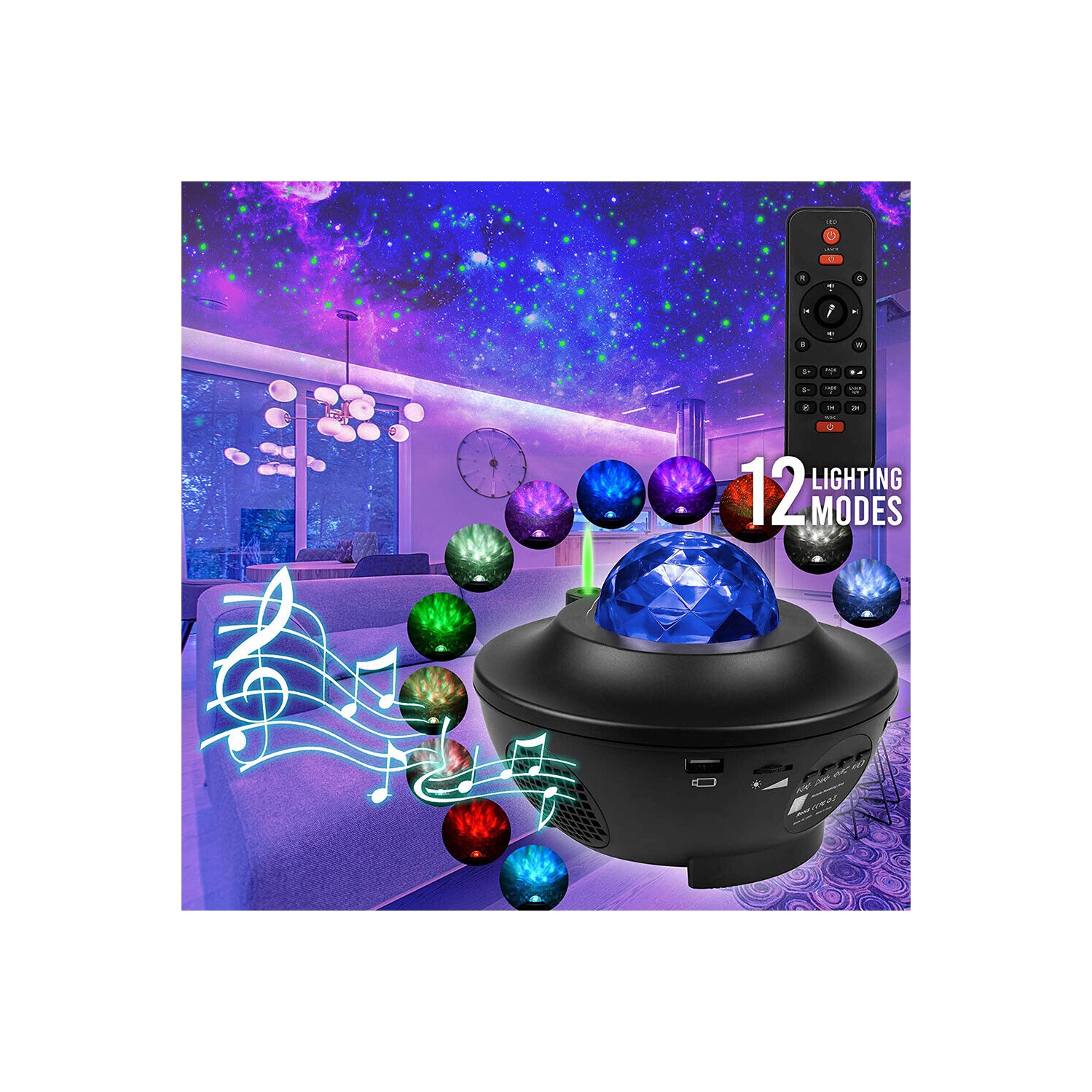 LED Star Light Projector Music Player w/ Bluetooth 5.0 & Timer & Remote Control