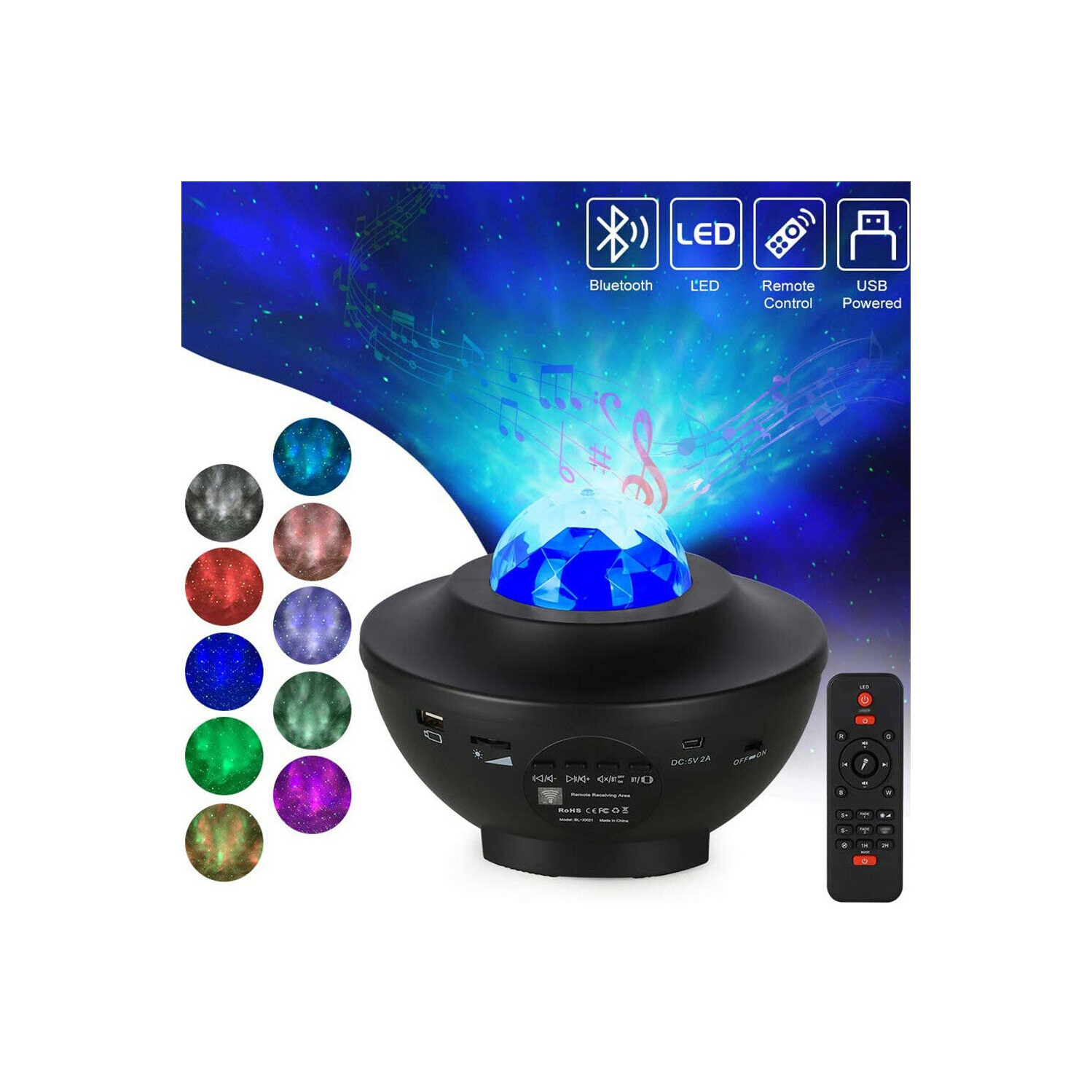 LED Star Light Projector Music Player w/ Bluetooth 5.0 & Timer & Remote Control