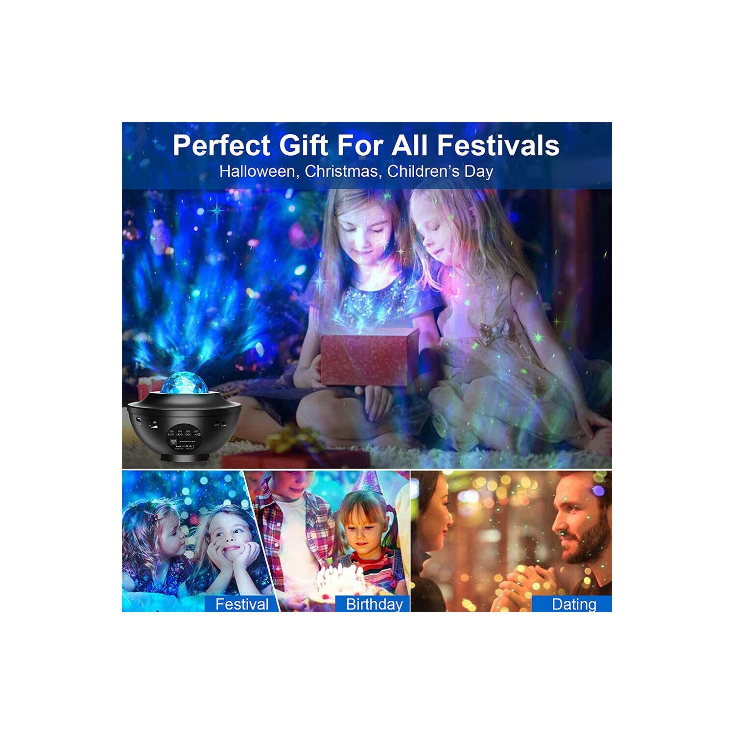 LED Star Light Projector Music Player w/ Bluetooth 5.0 & Timer & Remote Control