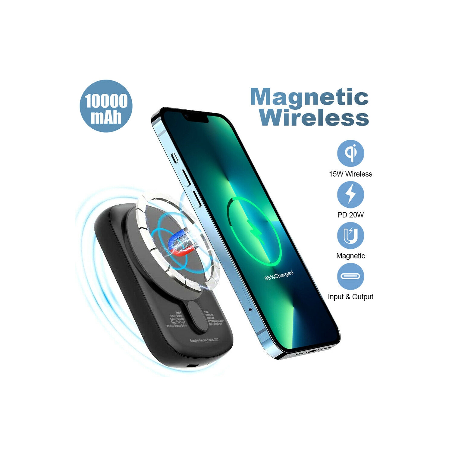 [15W Qi&PD 20W Fast Charging] Magnetic Charging Power Bank for iPhone 13 Pro Max