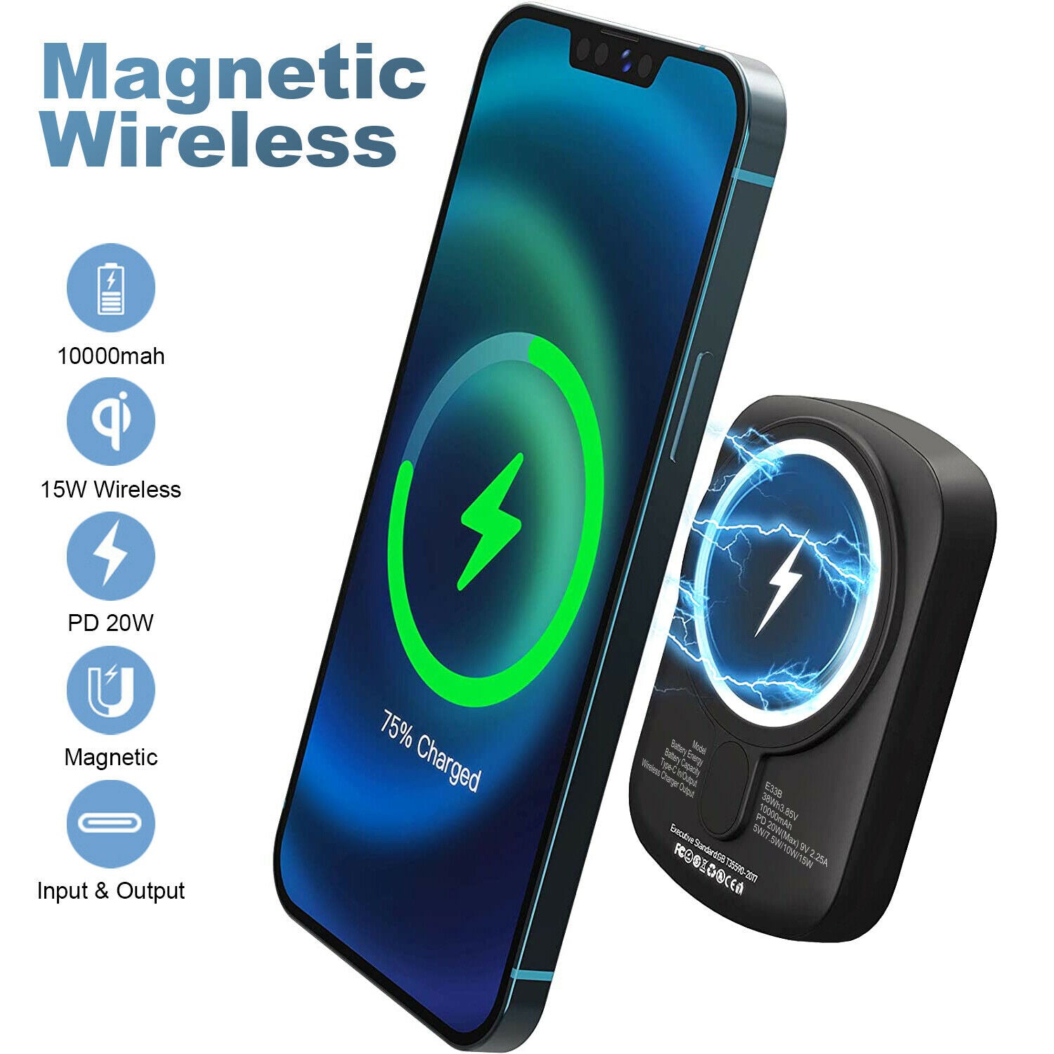 [15W Qi&PD 20W Fast Charging] Magnetic Charging Power Bank for iPhone 13 Pro Max