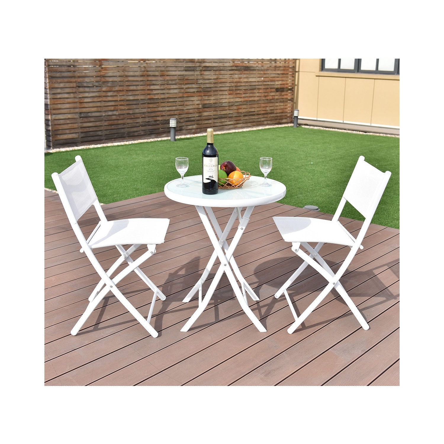 Ensemble bistro pliant de patio de 3 pièces pour balcon ou espace extérieur - Blanc