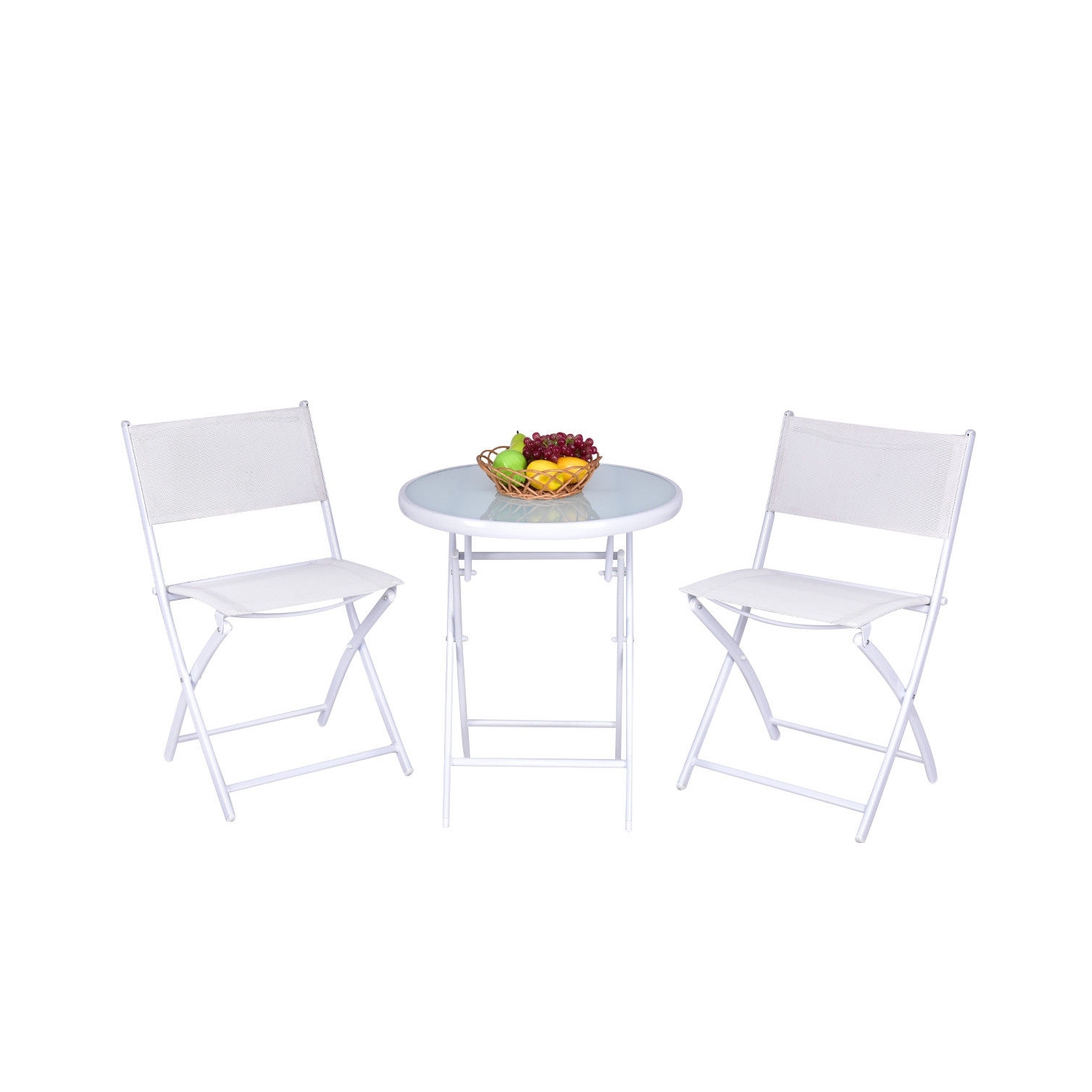 Ensemble bistro pliant de patio de 3 pièces pour balcon ou espace extérieur - Blanc